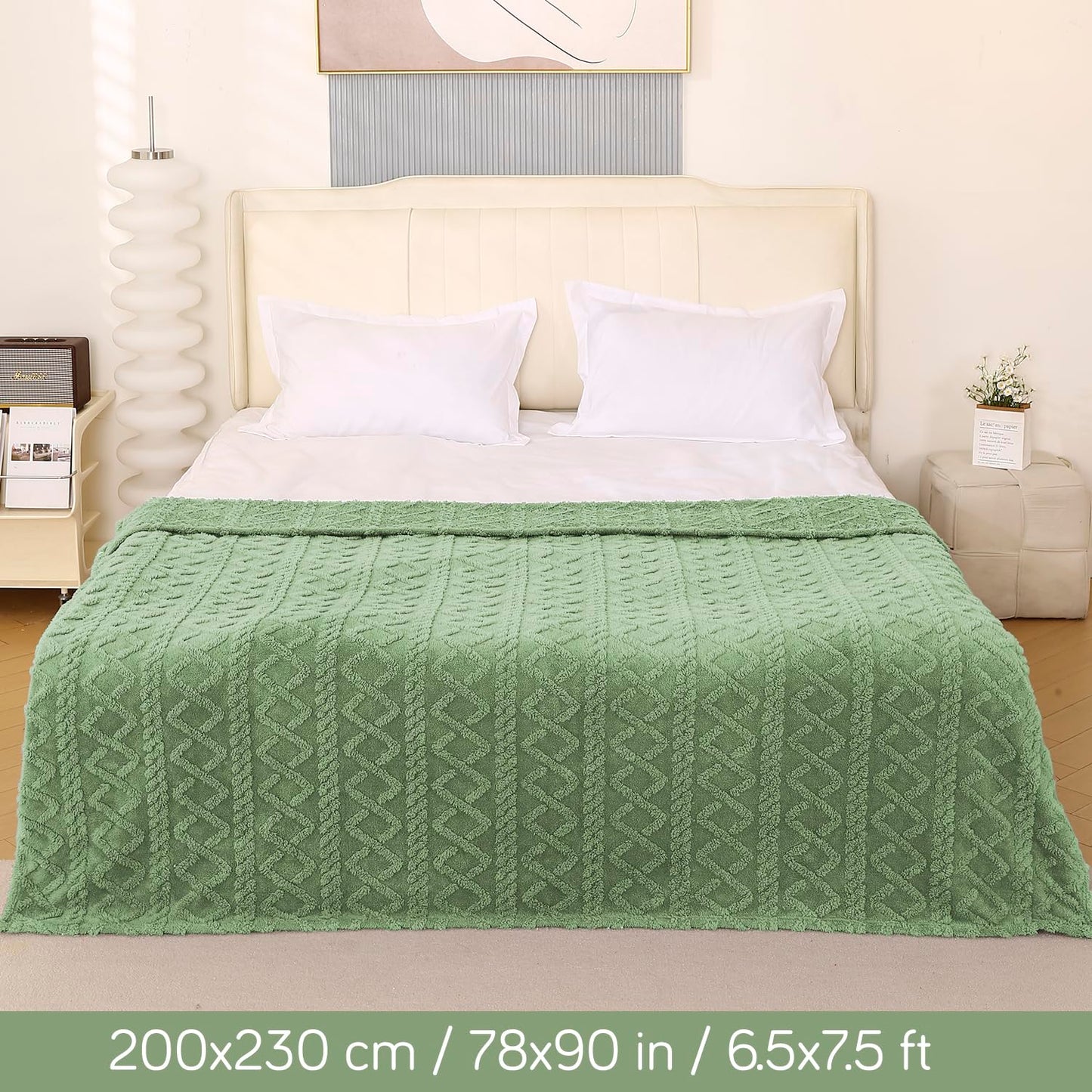220 GSM Flannel AC Throw Blanket Double Bed Queen, 200x230 cm / 6.5x7.5 feet, Pistachio Green