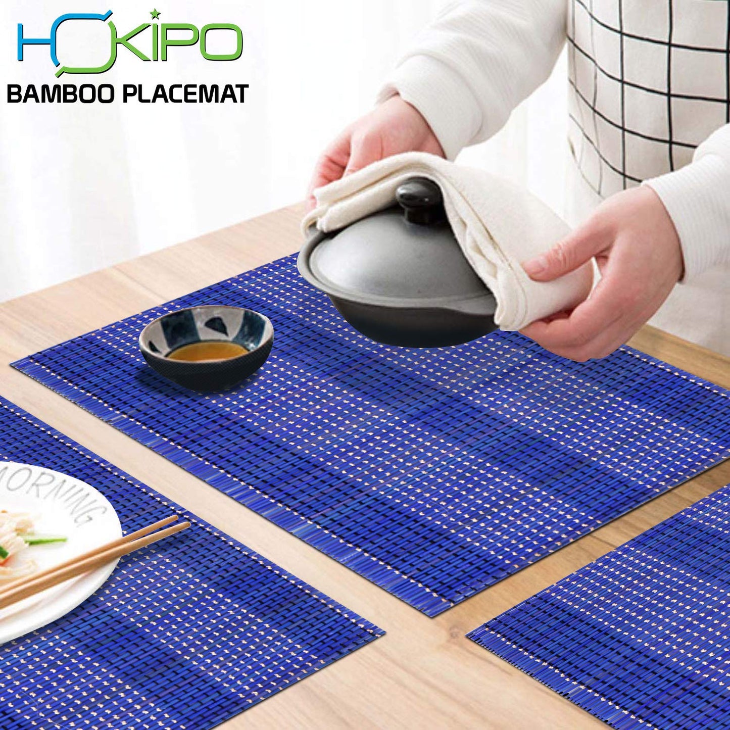 Reversible Bamboo Placemats for Dining Table Set of 6 Table Mats, 45x30 cm