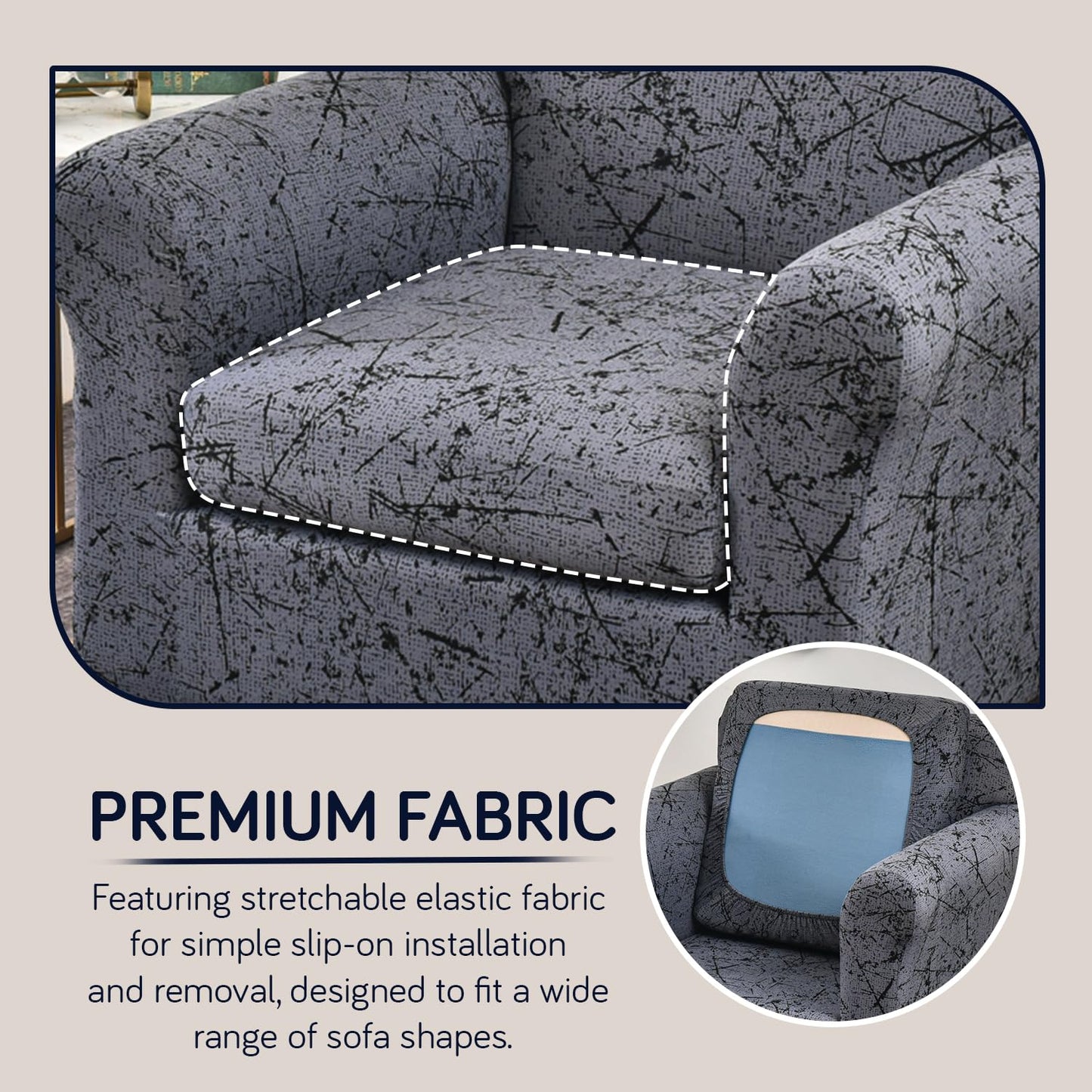 Printed Stretchable Sofa Slipcover with 1/2/3 Pc Separate Seat Cushion Cover for each 1/2/3 Seater, Intense Grey Splatter