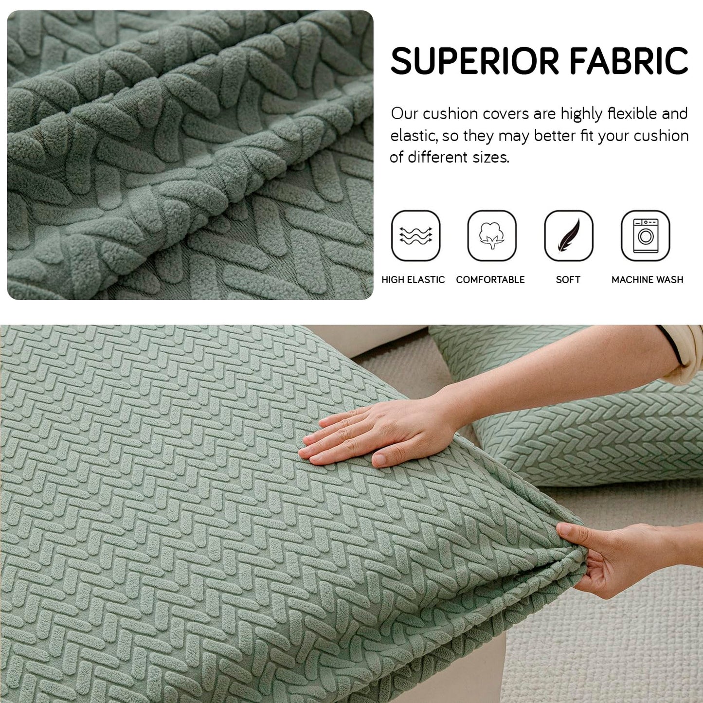 Stretchable Thick Jacquard Textured Seat Couch Cushion Cover for 1/2/3 Seaters, Green