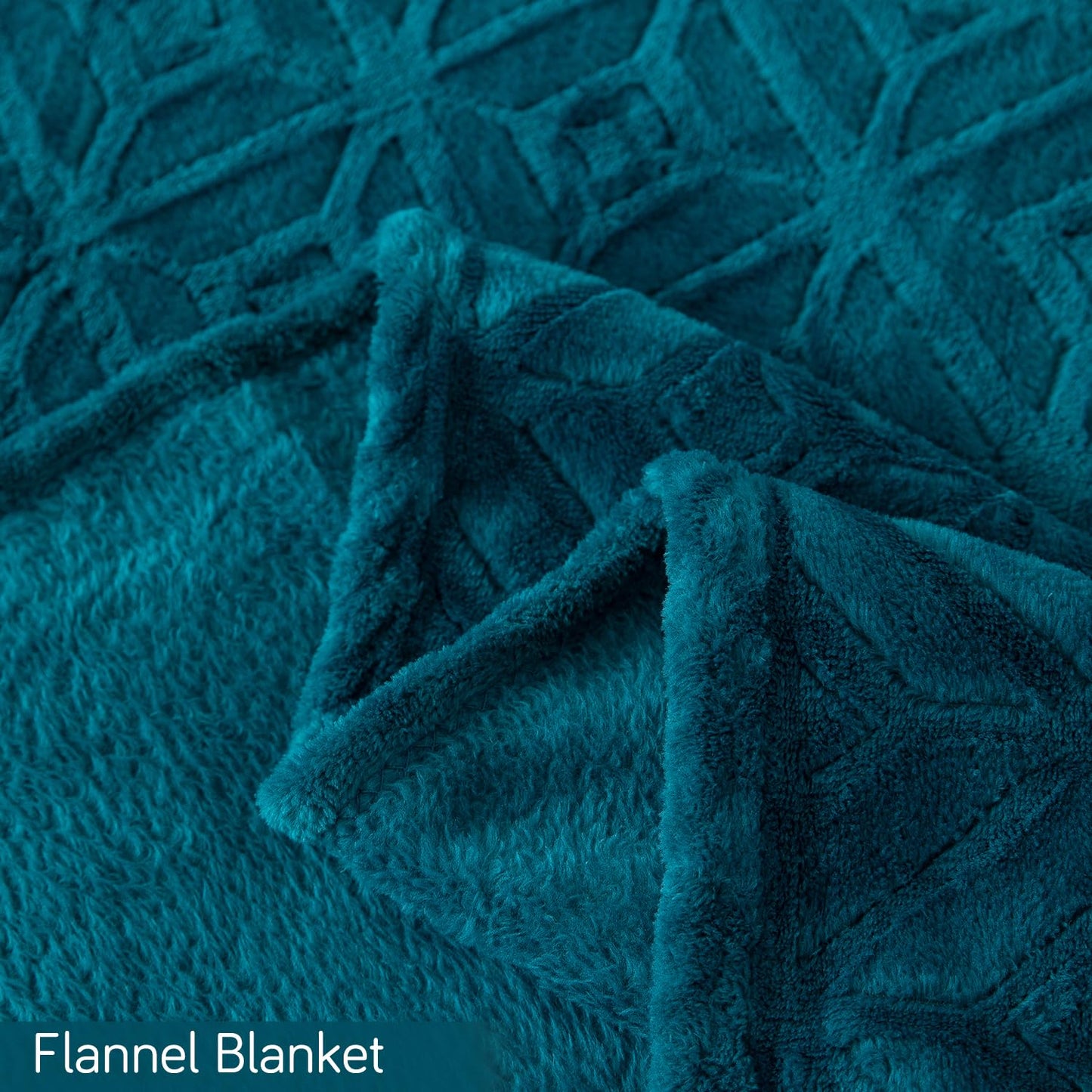 Teal Colour Decorative Diamond Pattern Double Bed Winter Blanket | HOKIPO