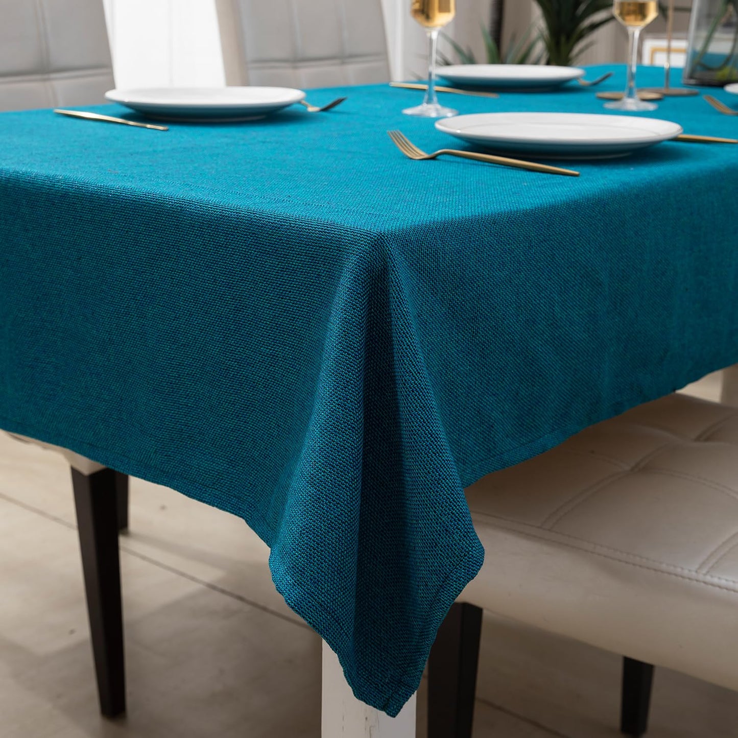 Poly Jute Dining Table Cover, Teal Blue
