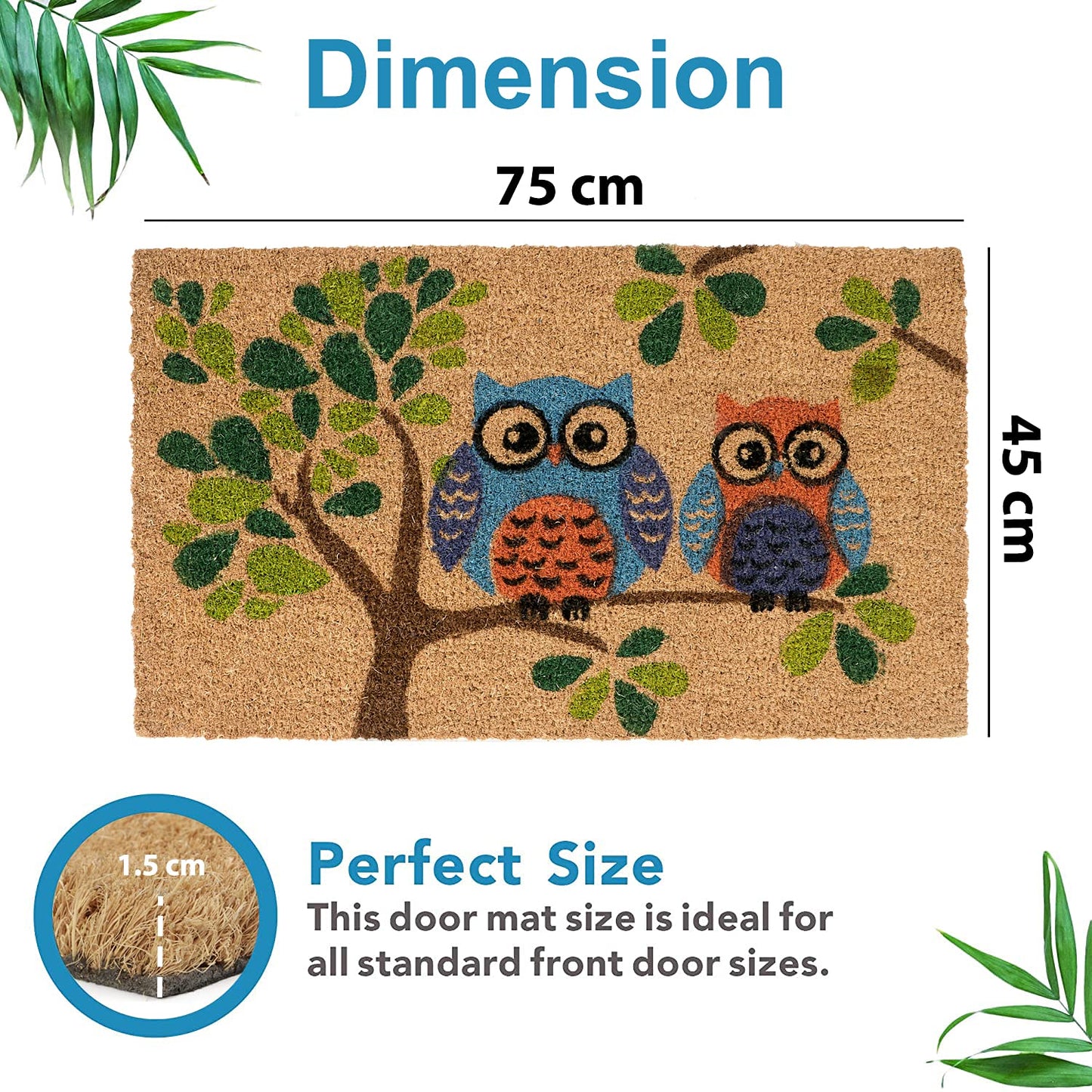 Large 45x75 Natural Coconut Coir Inside Outside Mats for Entrance Main Door Mat, Multicolor