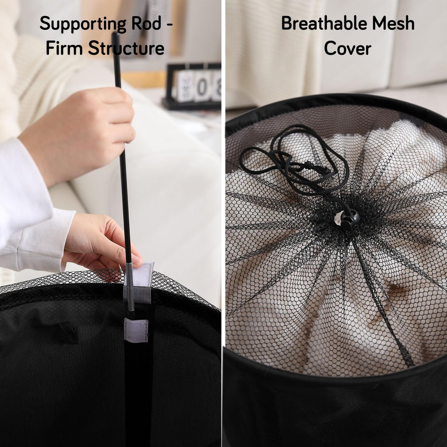 Laundry Basket Foldable Hamper With Wheels, Black