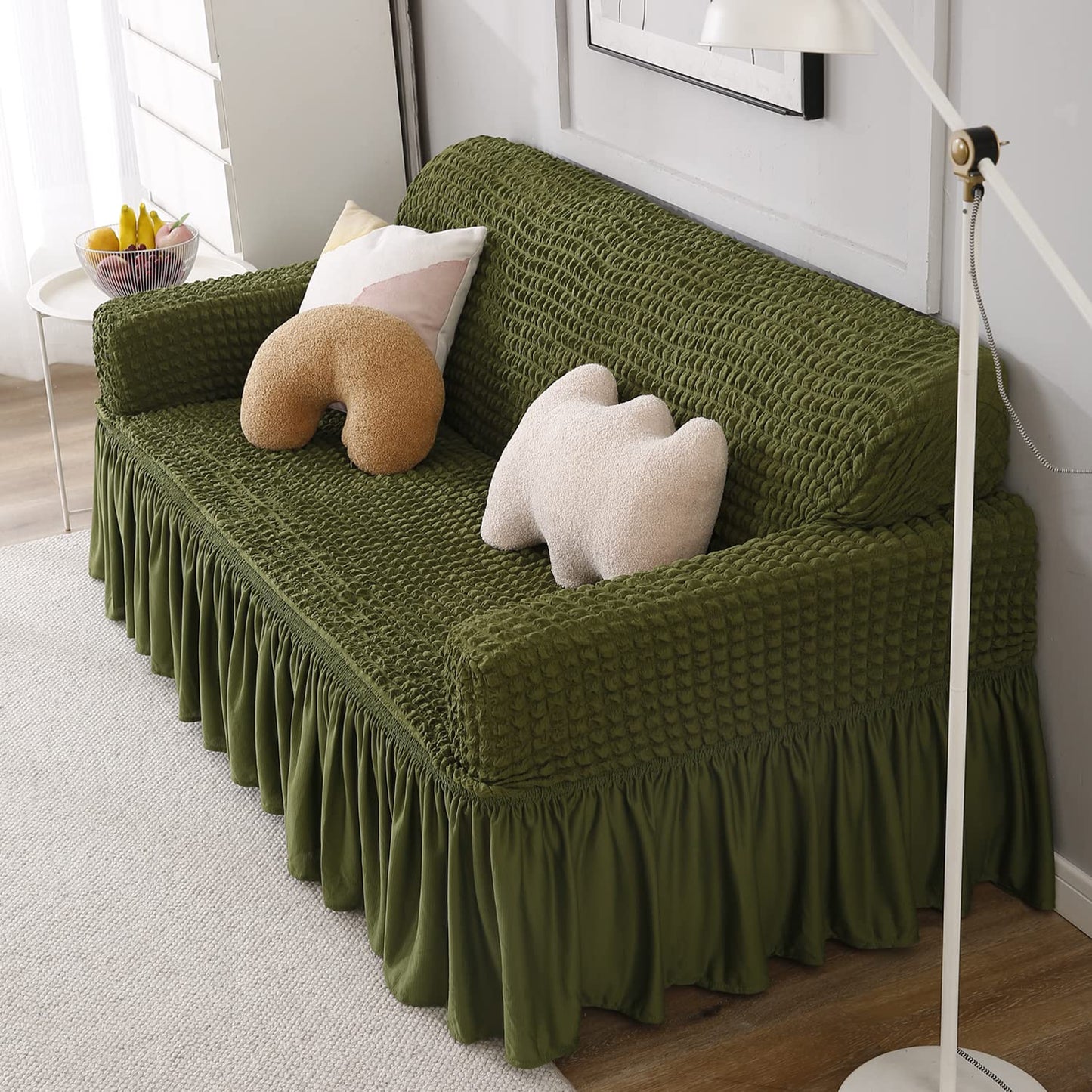 Forest Green Elastic Turkish Bubble Frill 2 seater sofa cover