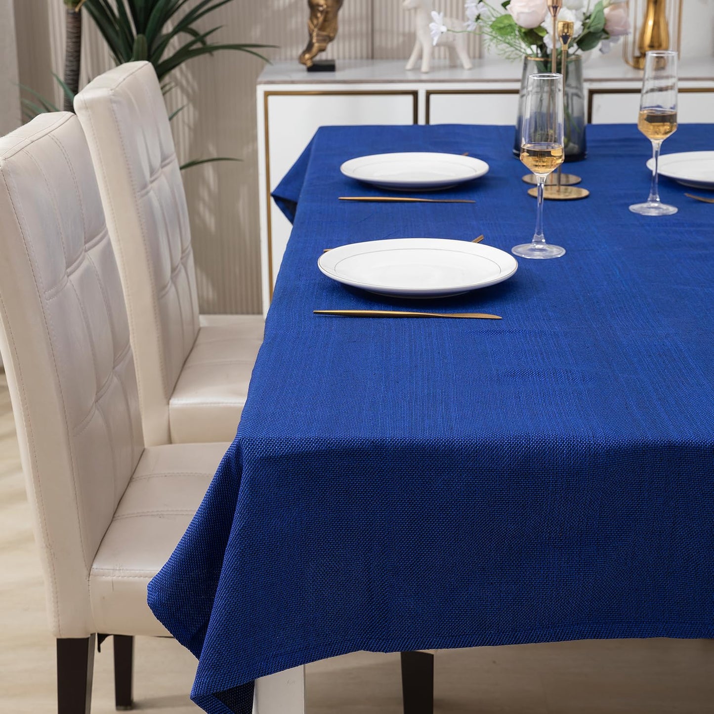 Poly Jute Dining Table Cover, Dark Blue