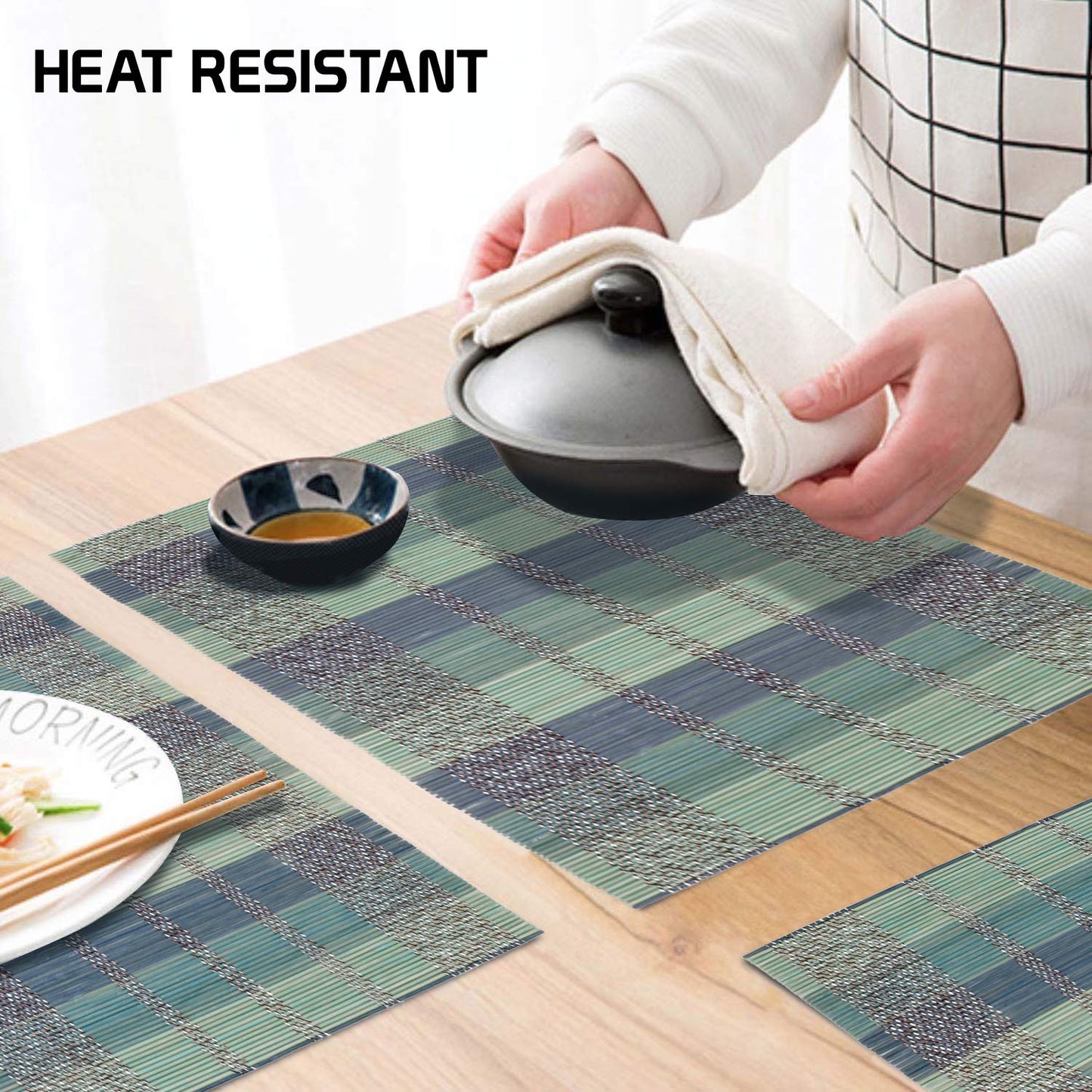 Reversible Bamboo Table Mats for Dining Table, Set of 6 Placemats, 45 x 30 cm, Multicolour