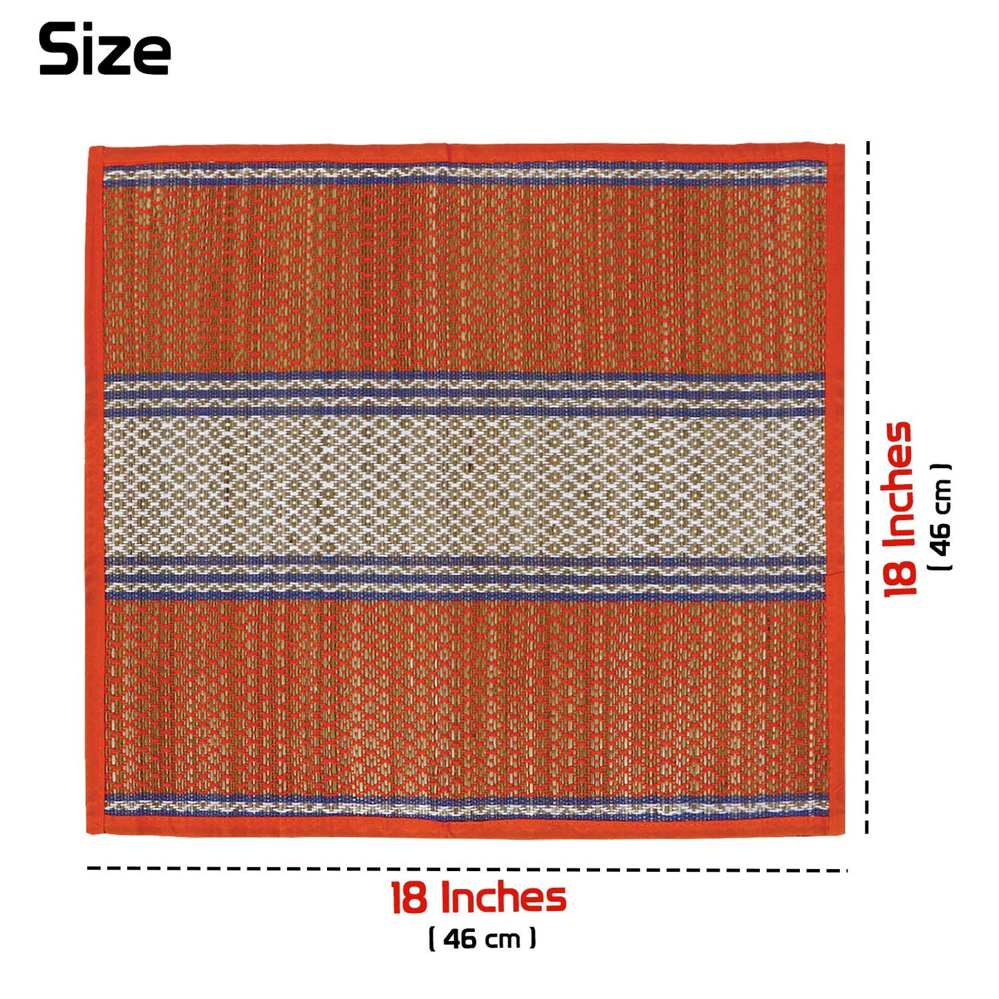Natural River Grass Handcrafted Pooja Floor Mats/Meditation Prayer Mat/Sittting Mat/Aasan Mat Chatai for Pack of 2/4/6/8, Orange