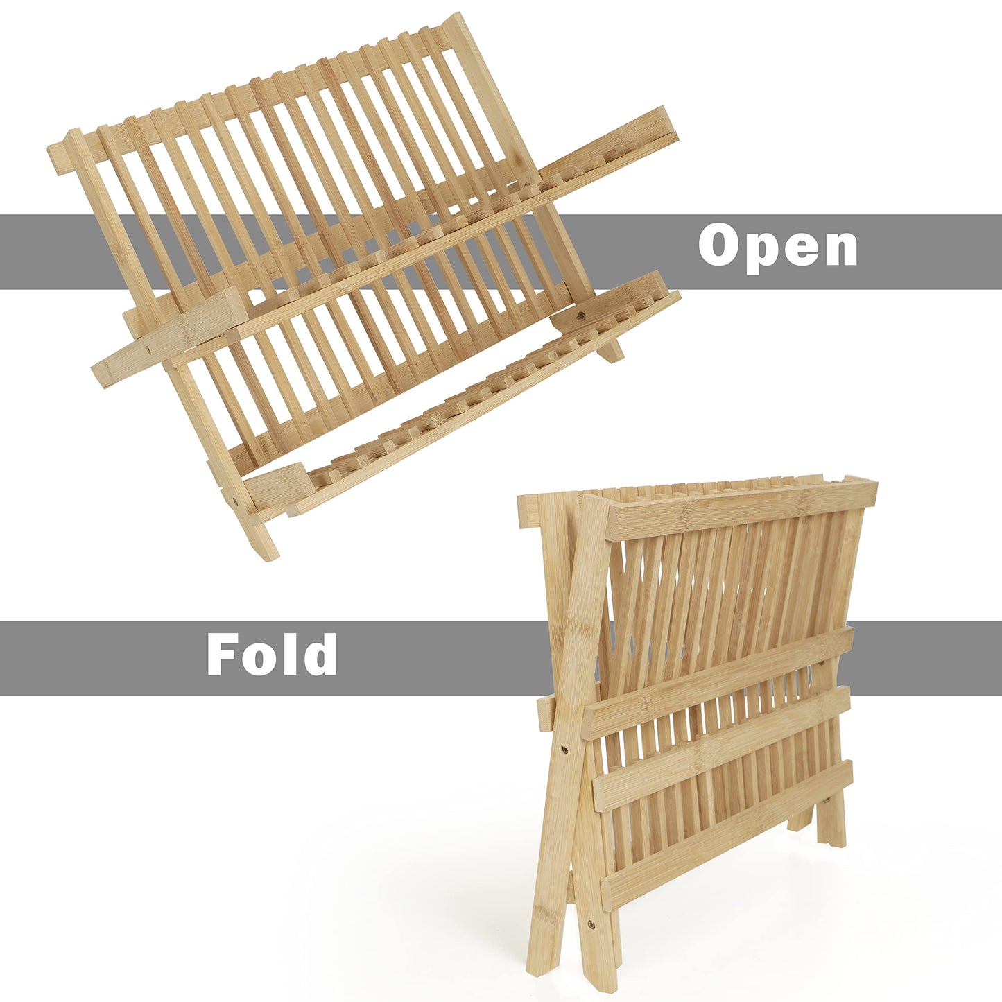 Wooden Folding 2-Tier Bamboo Plate Stands, 38 x 25 x 23 cm