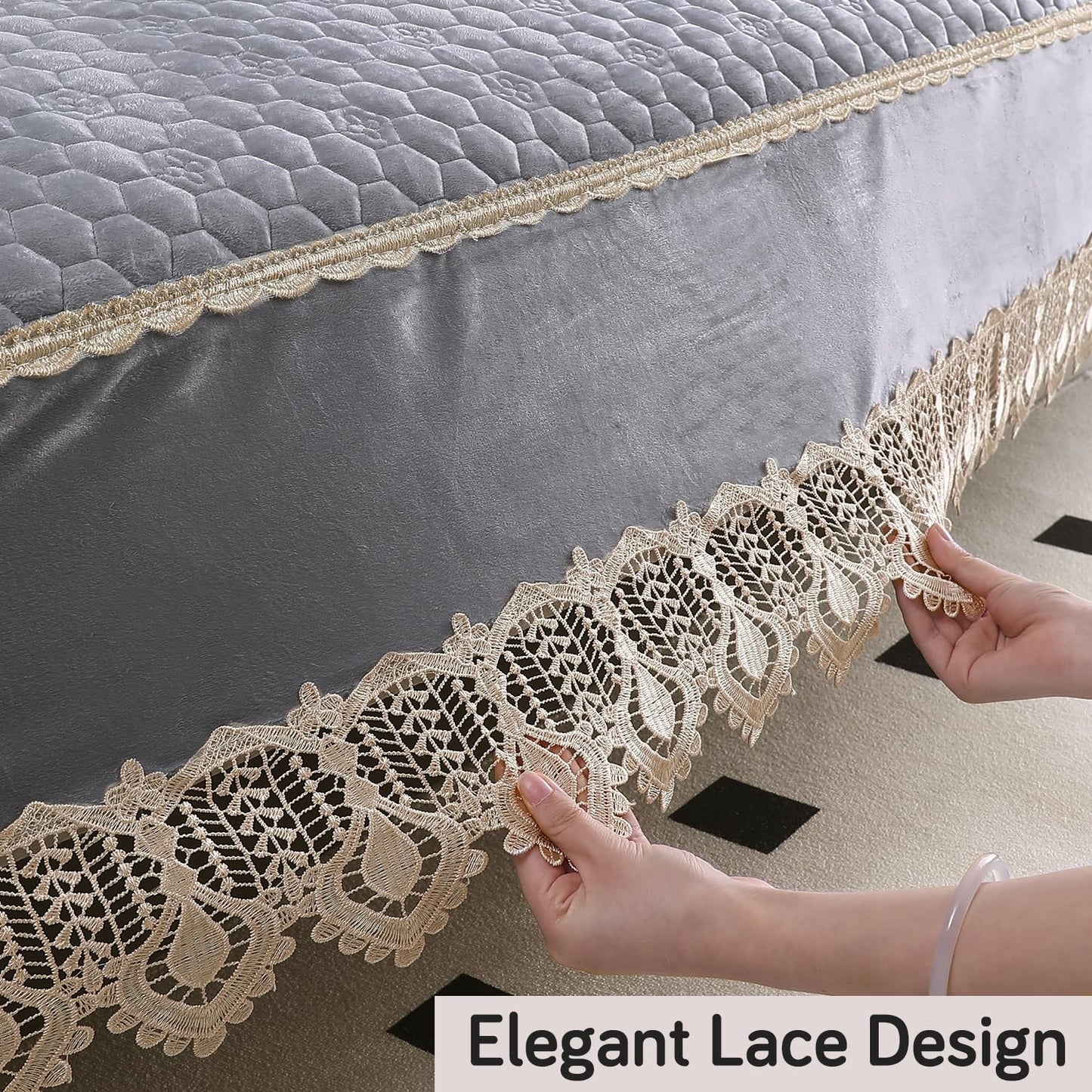 Premium Dutch Velvet Sofa Seat Mat for 1/2/3 Seater Sofa and Cushion Cover, Light Grey