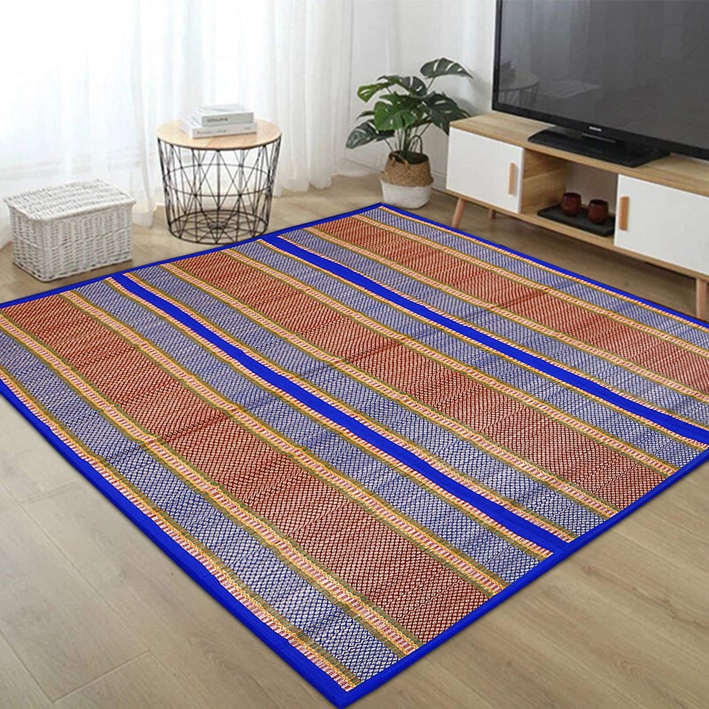 Natural Handmade Madurkathi Large Chatai Mats for Home, Blue