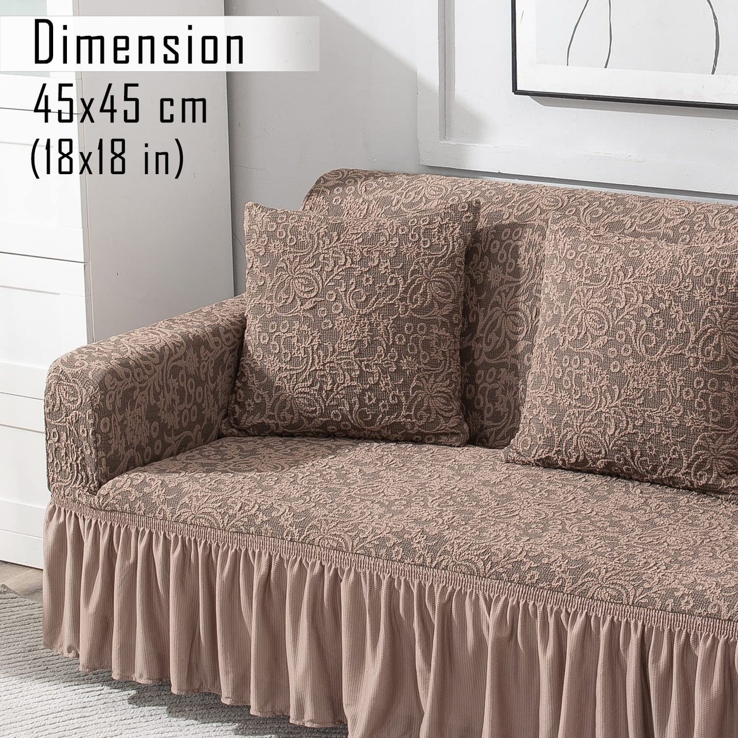 Buy Light Taupe Colour Woven Jacquard Zippered Square Sofa Pillow Cover Online - Best for sofa or chair Pillows