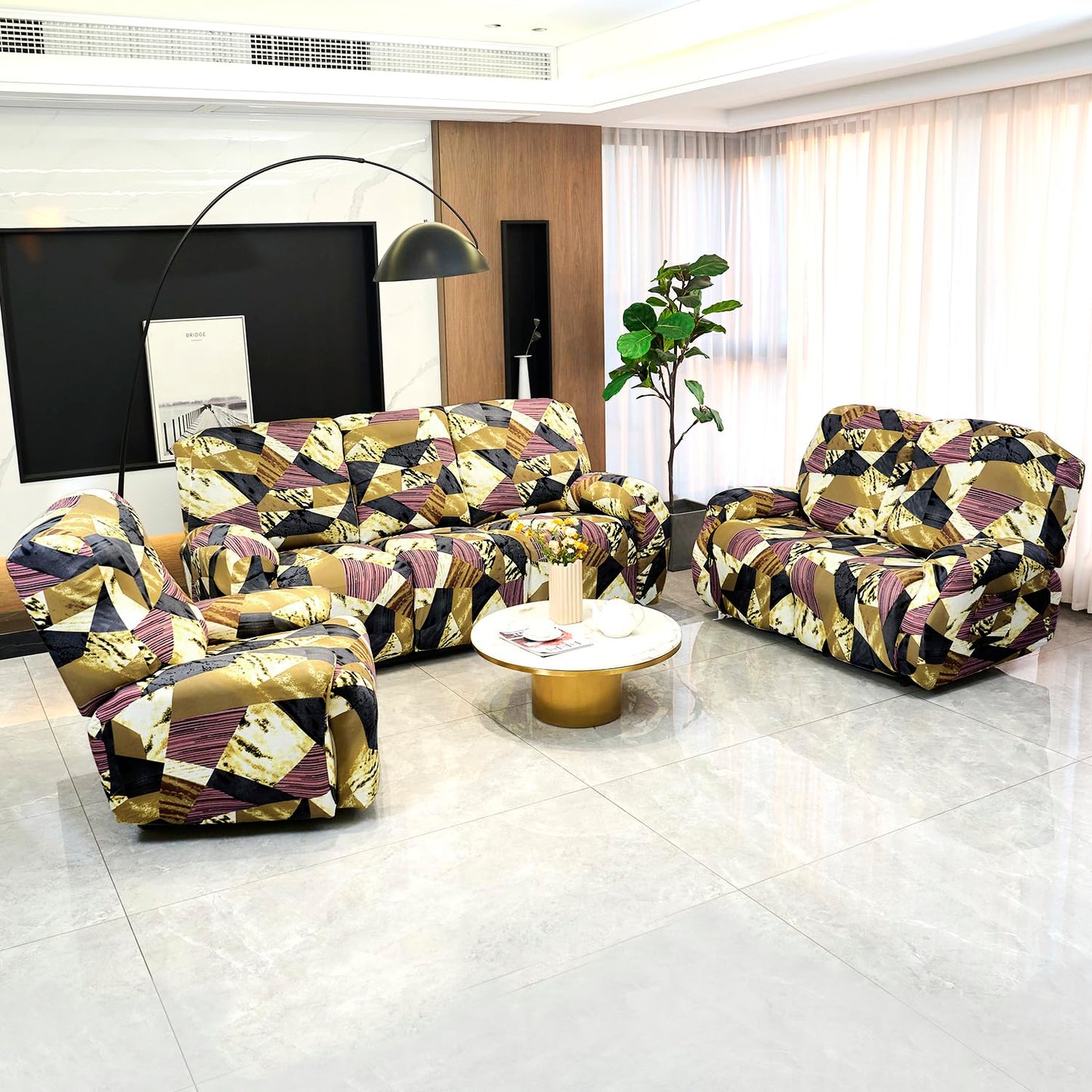 Buy Best Wine Abstract Geometry Print elastic stretchable recliner covers for 1, 2, 3 seater recliner sofas