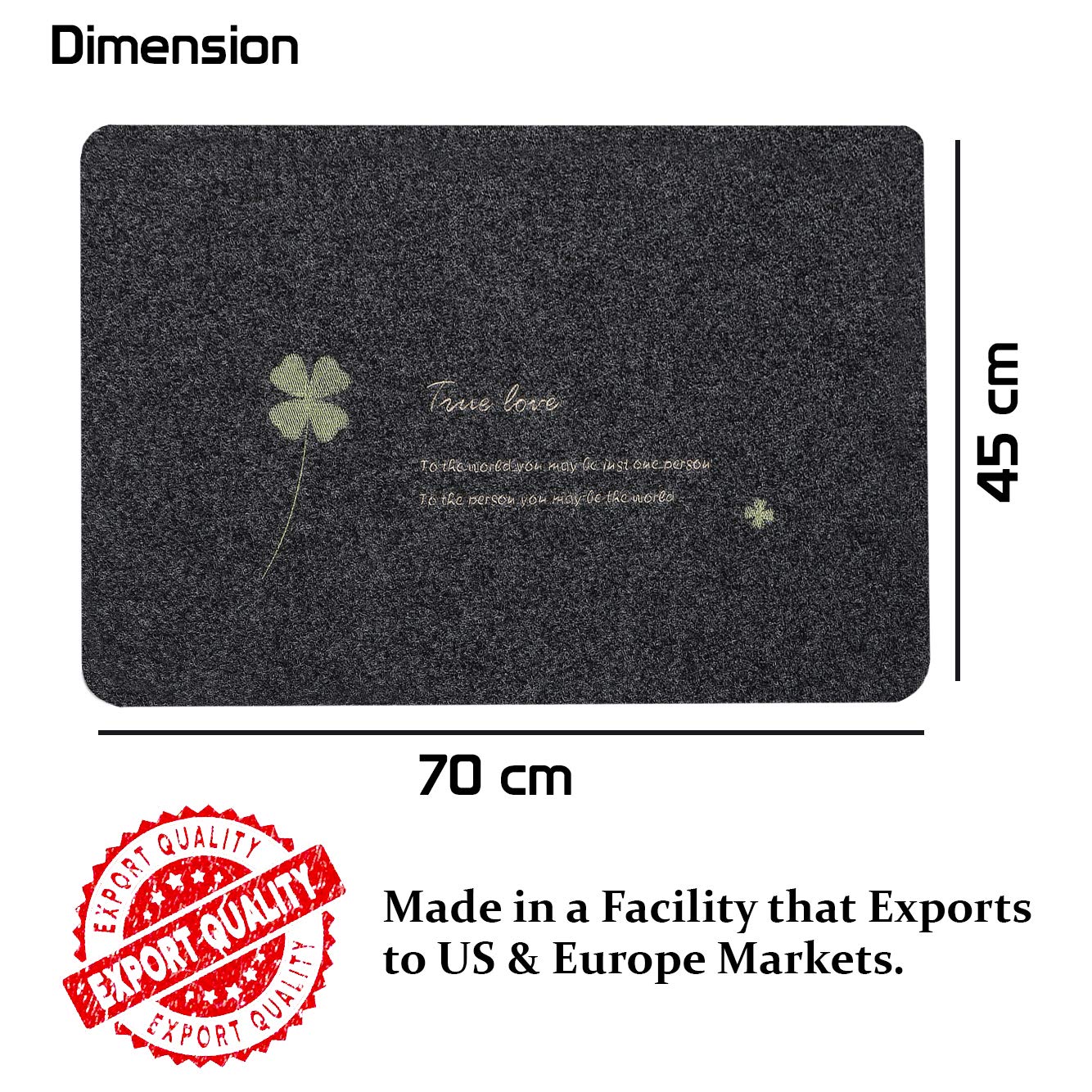 Antislip Rubber Back Dirt Trapper Inside Outside Main Door Mats for Entrance Big Size, 45 x 70 cm, Grey
