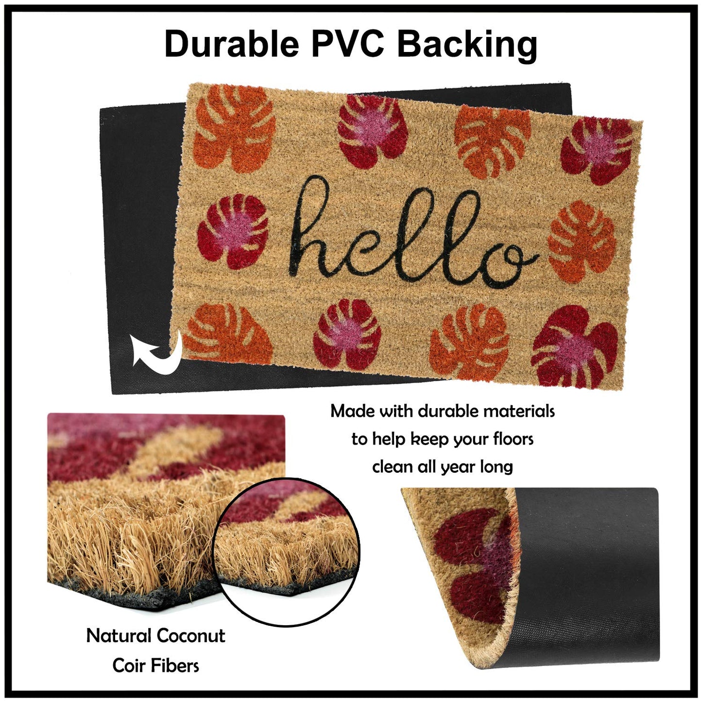 Coir Entrance Door Mat with Anti-Slip PVC Backing