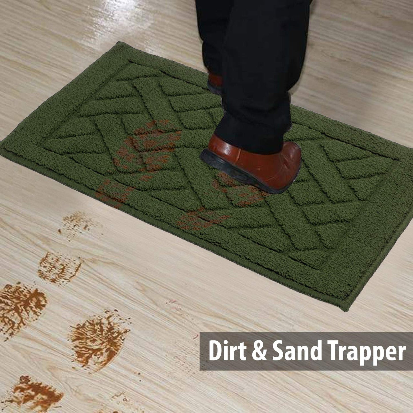 Entrance Door Inside and Outside Dirt Trapper Mat Polypropylene Fiber Anti-Slip Rubber Back Machine Washable Mat, Rectangular - 45 x 70 cm, Green