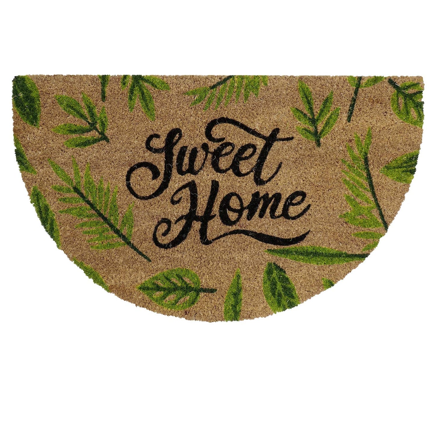Natural Coconut Coir Mat for Entrance with PVC Backing, Sweet Home (Large 45x75 cm, Green)