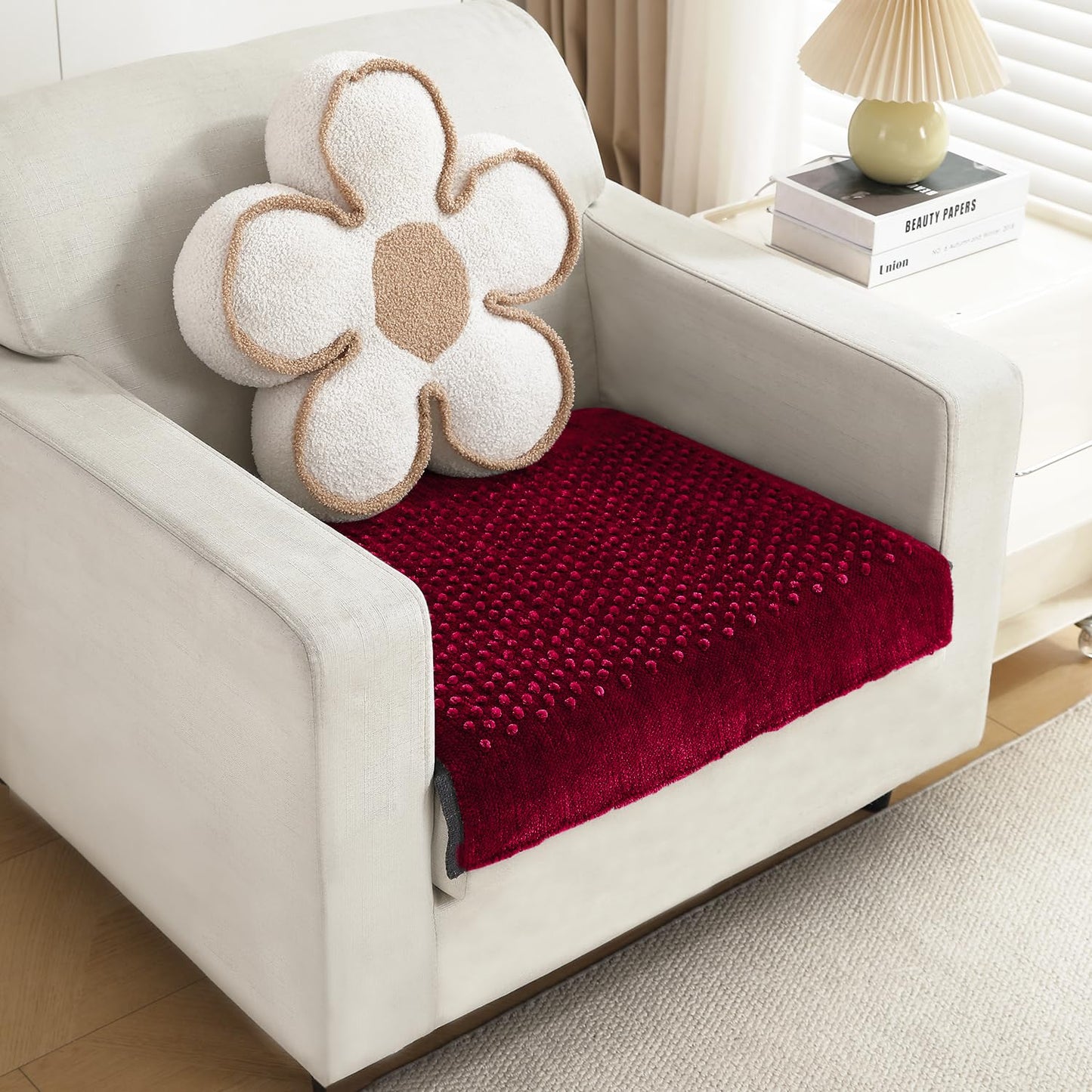 Handloom Made Thick Poly Velvet Reversible Sofa Mat, Maroon