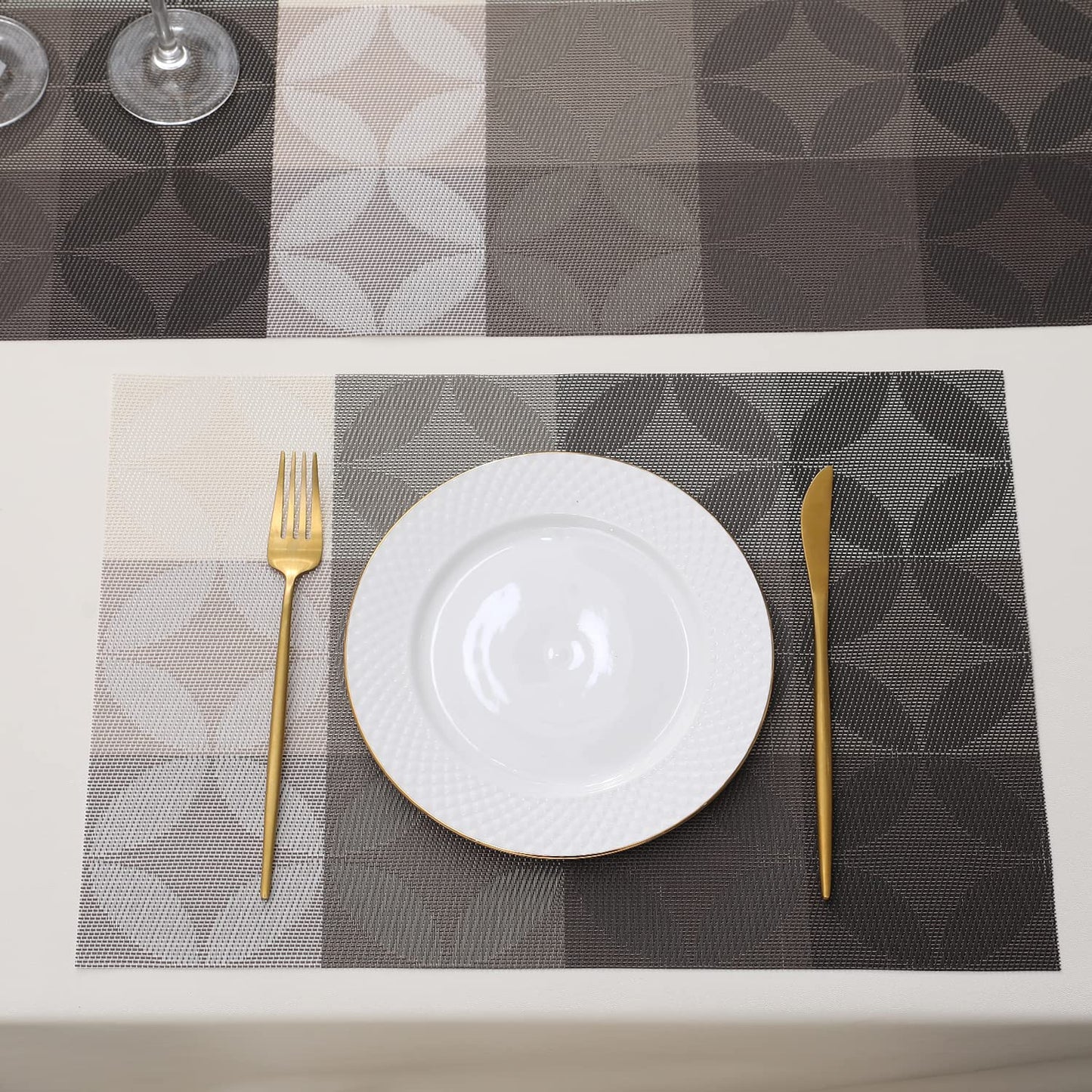 PVC Dining Table Mats, Geometric Grey