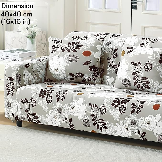Waterproof & Quick-Dry Quilted Seater Sofa Cover with Pockets on Armrest, Feather Brown Floral