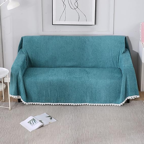 Blue colour chenille sofa throws in size 180(D)x180(L) for one seater, 180(D)x230(L) for two seater, 180(D)x300(L) for 3 seater