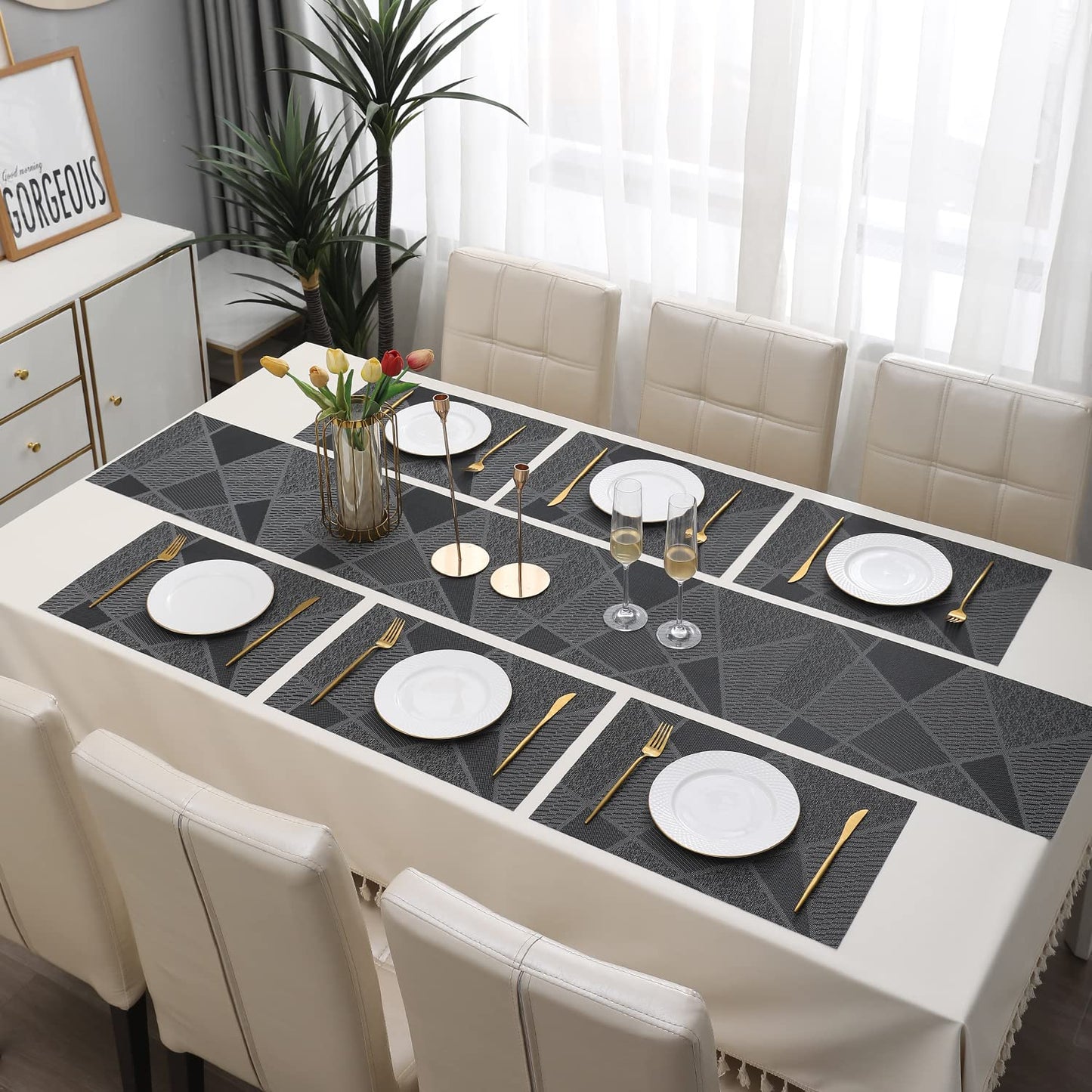 PVC Dining Table Mats, Abstract Black