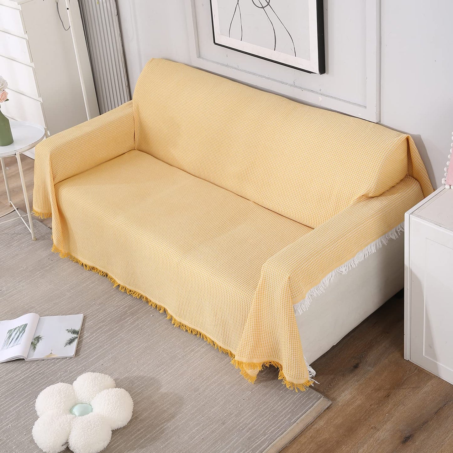 Yellow Polycotton Sofa Throw | Soft & Durable