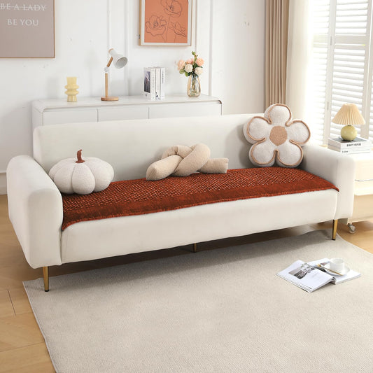 Handloom Made Thick Poly Velvet Reversible Sofa Mat for 1/2/3 Seater, Rust Brown