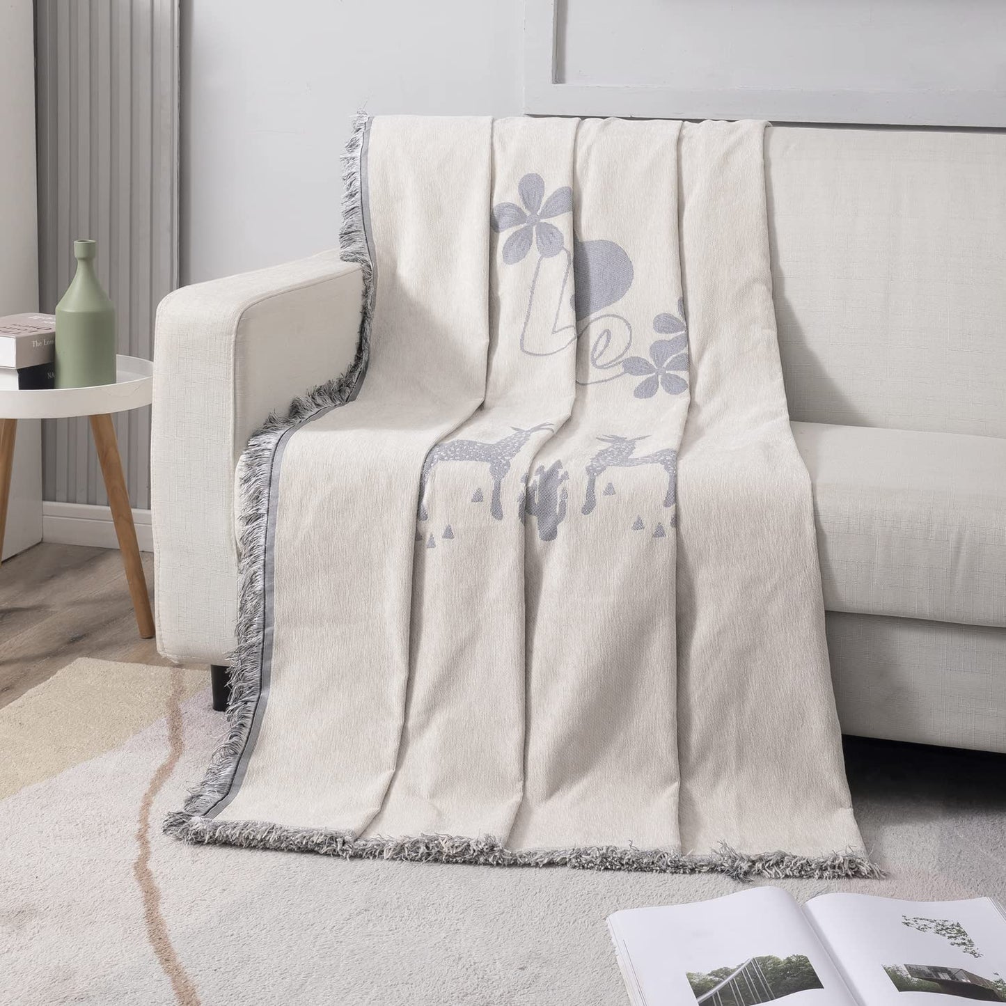 Off-White Nature, Soft and Pet Friendly Chenille Sofa Throw Cover