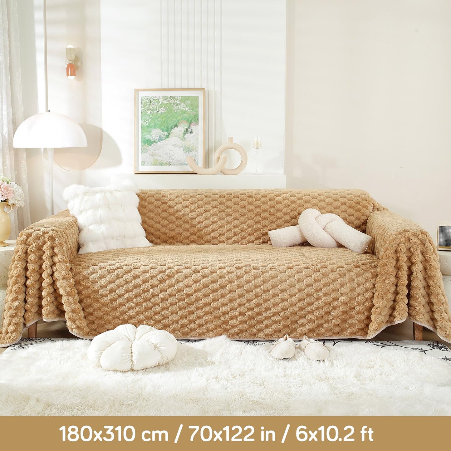 Buy Canvas Brown Luxury Rabbit Wool Plush Sofa Cover | HOKIPO