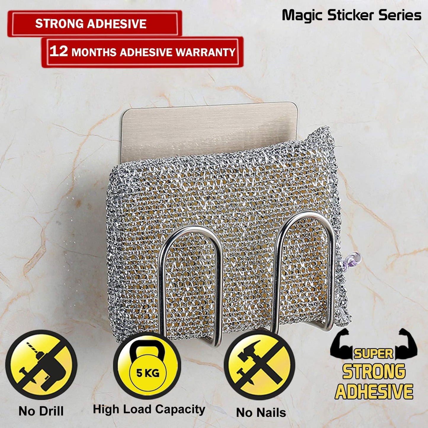 Magic Sticker Series Self Adhesive Stainless Steel Kitchen Scrubber Sponge Holder