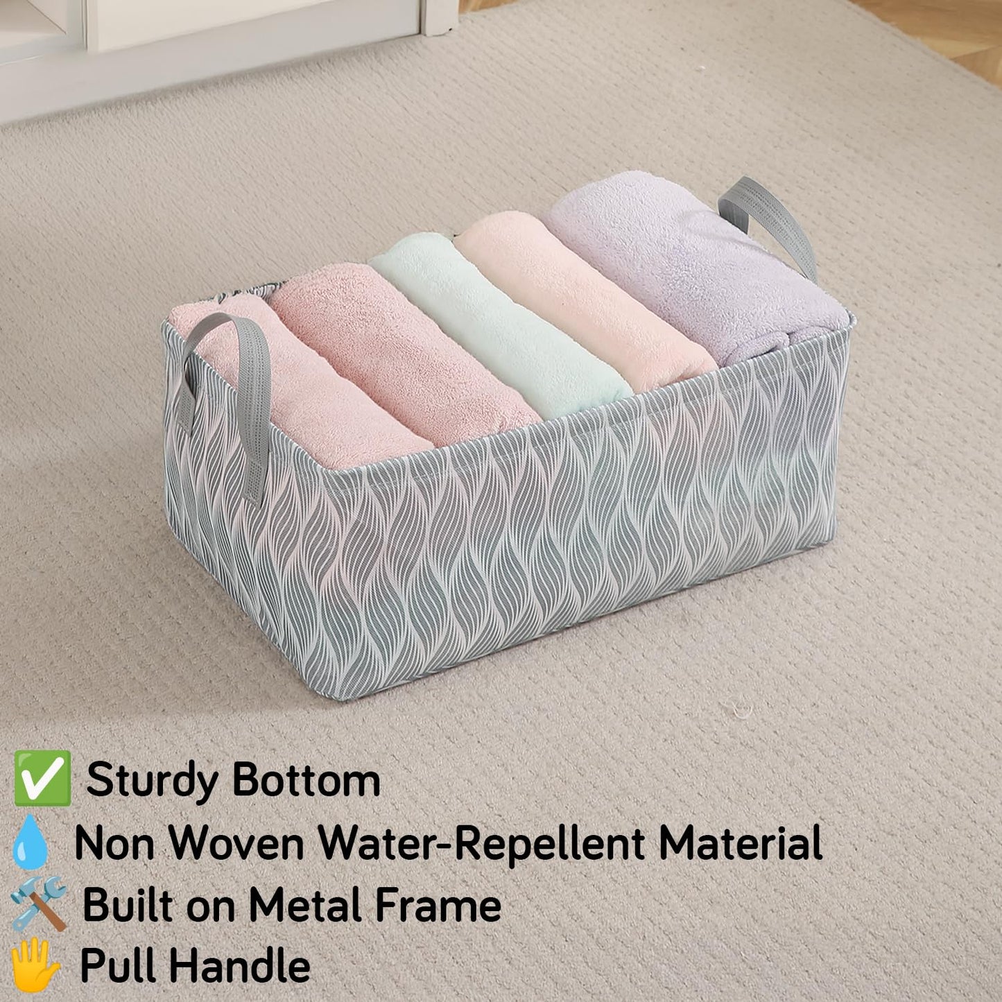 Foldable Wardrobe Storage Basket | Non-Woven Bin with Metal Frame & Handles
