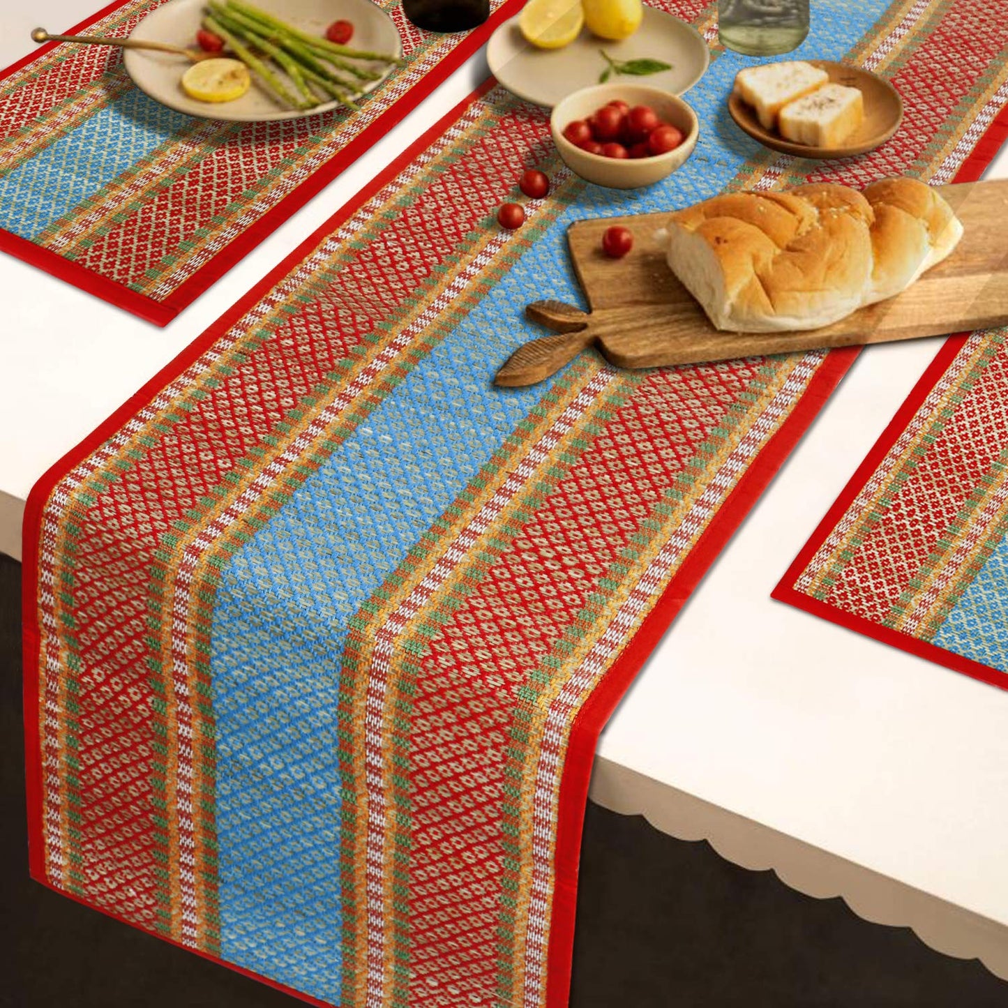 Handmade Madurkathi River Grass Dining Table Mats, Red