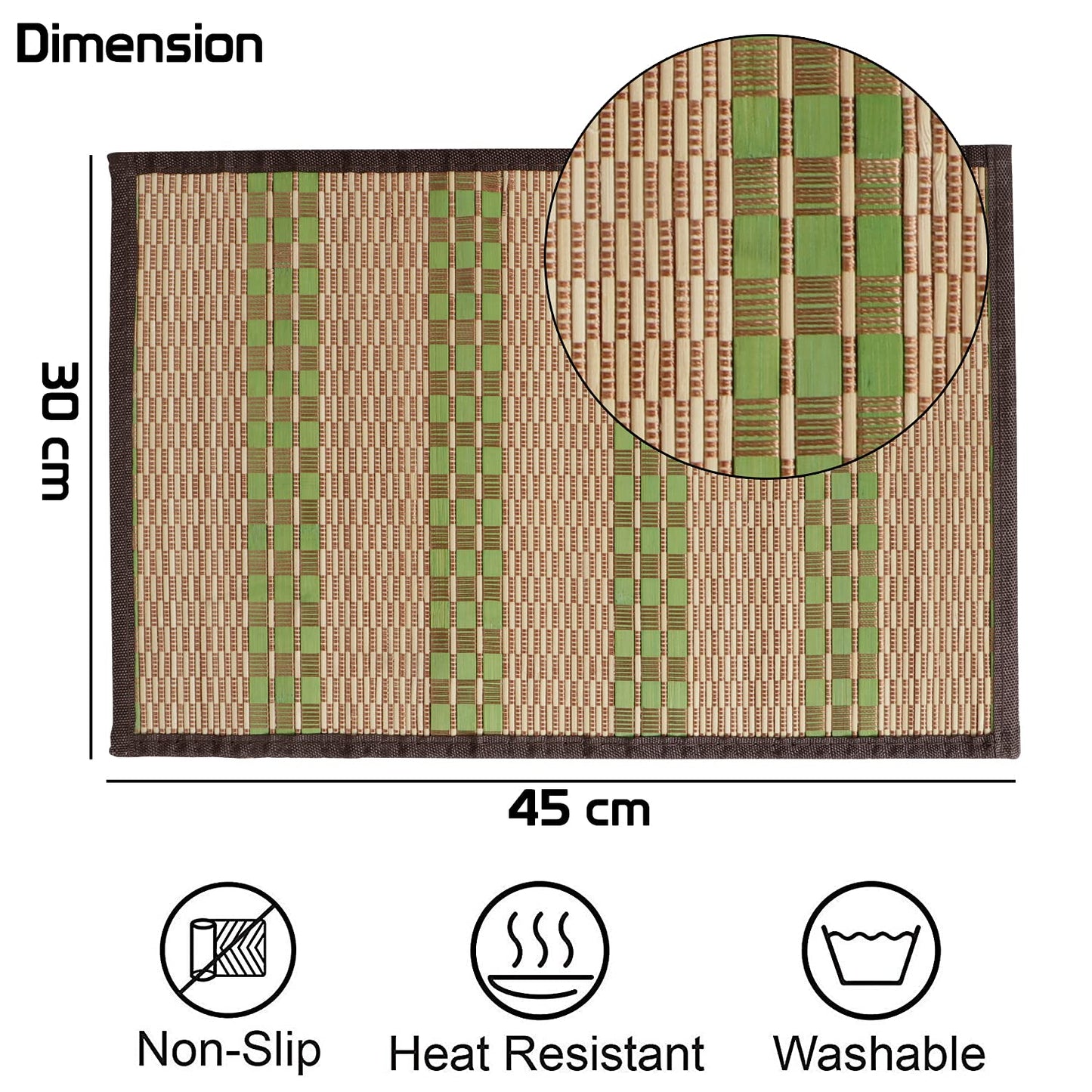 Heat Resistant Bamboo Dinner Mats, Green