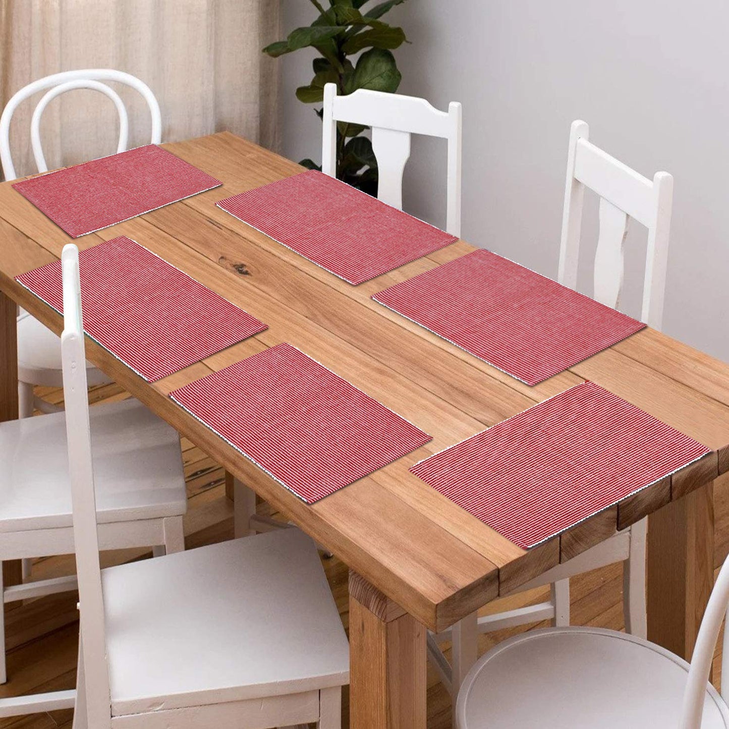 Ribbed Cotton Heat Resistant Dining Table Mat, Red