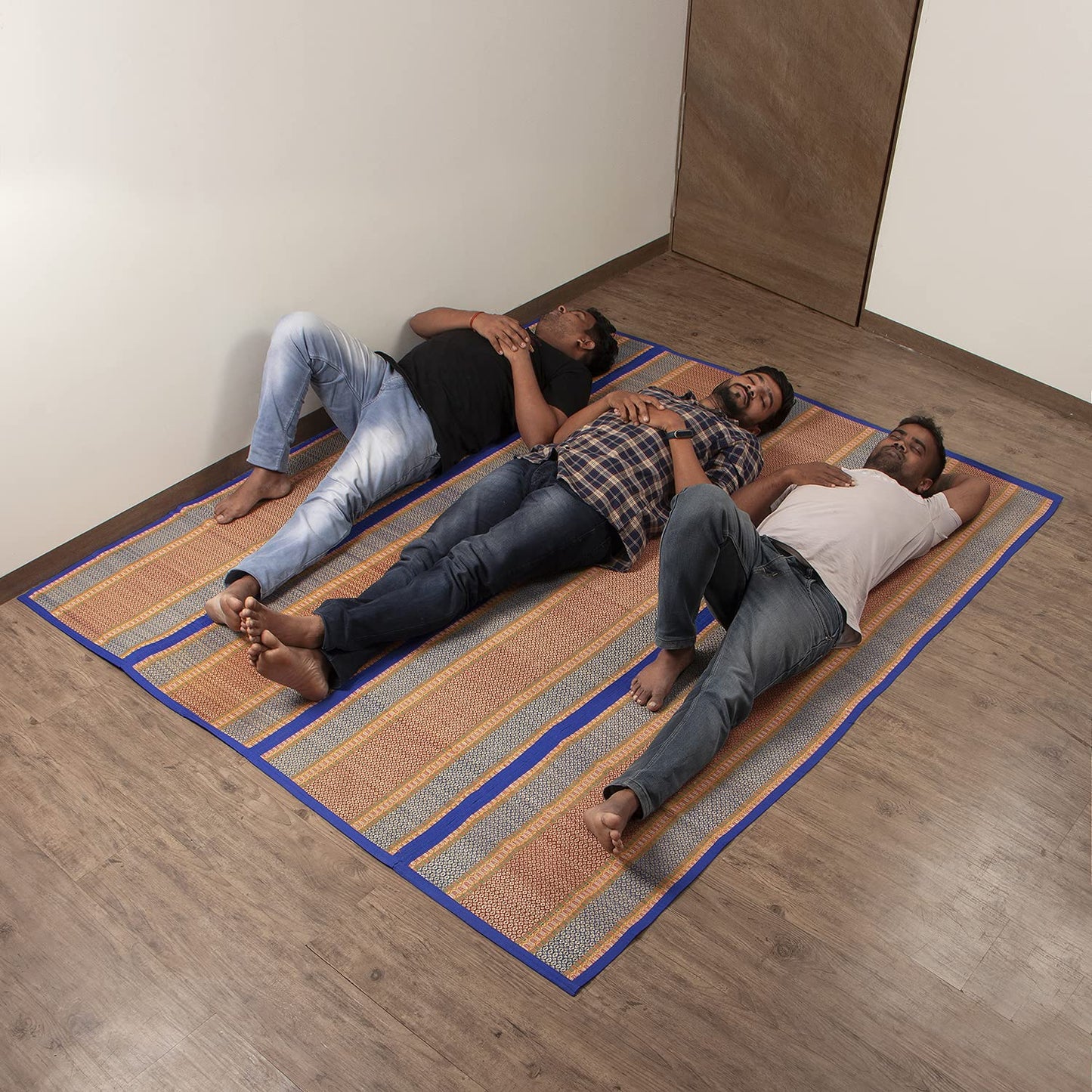 Natural Handmade Madurkathi Large Chatai Mats for Home, Blue