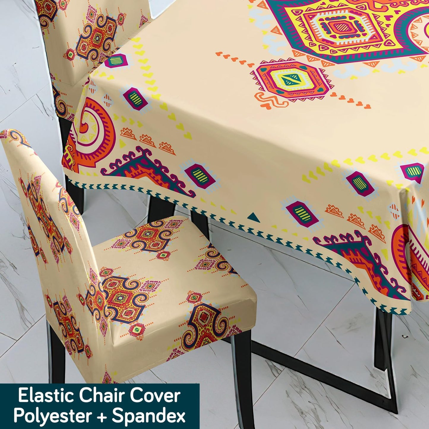 Beige Dining Table Cover with Chair Covers | 4/6 Seater