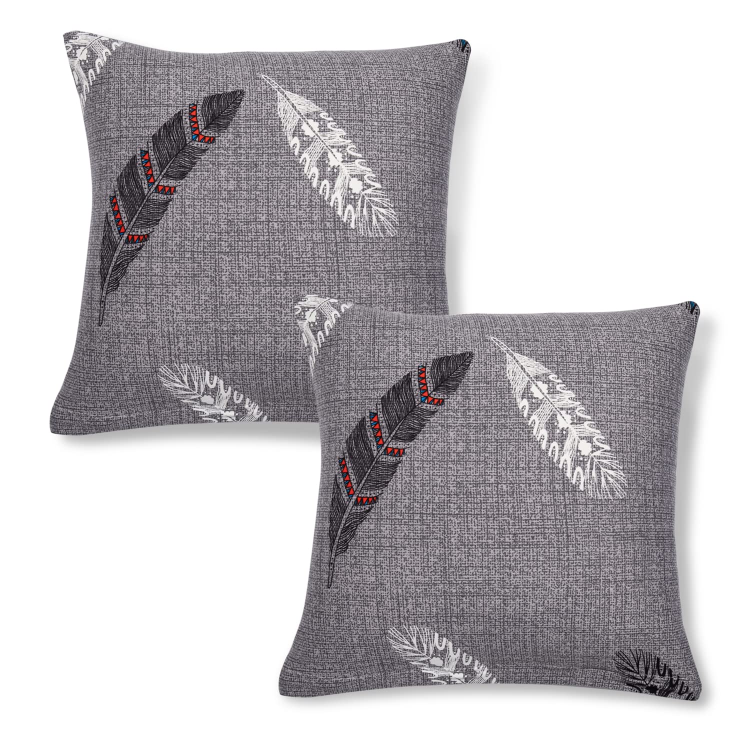 Grey Feather Stretchable Zippered Cushion Covers Online | Set of 2 |