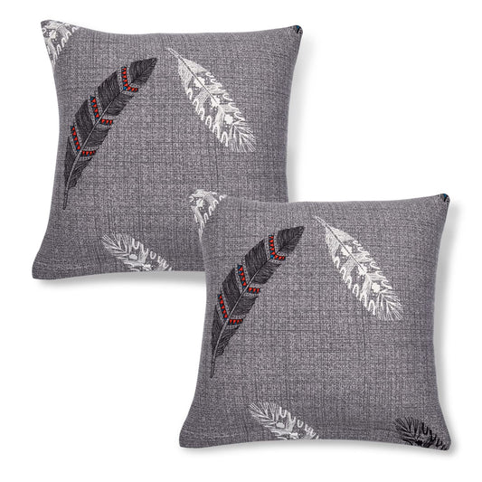 Grey Feather Stretchable Zippered Cushion Covers Online | Set of 2 |