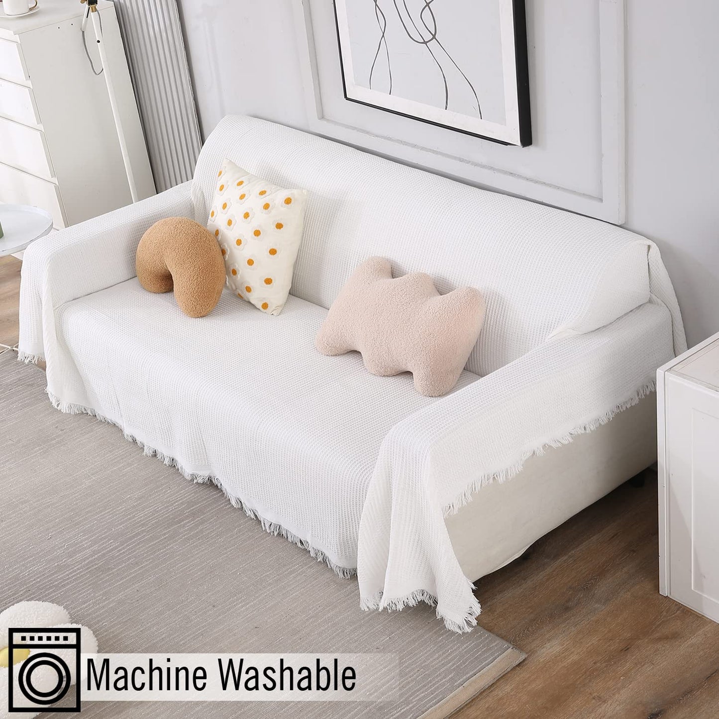 White Polycotton Sofa Throw | Durable & Soft