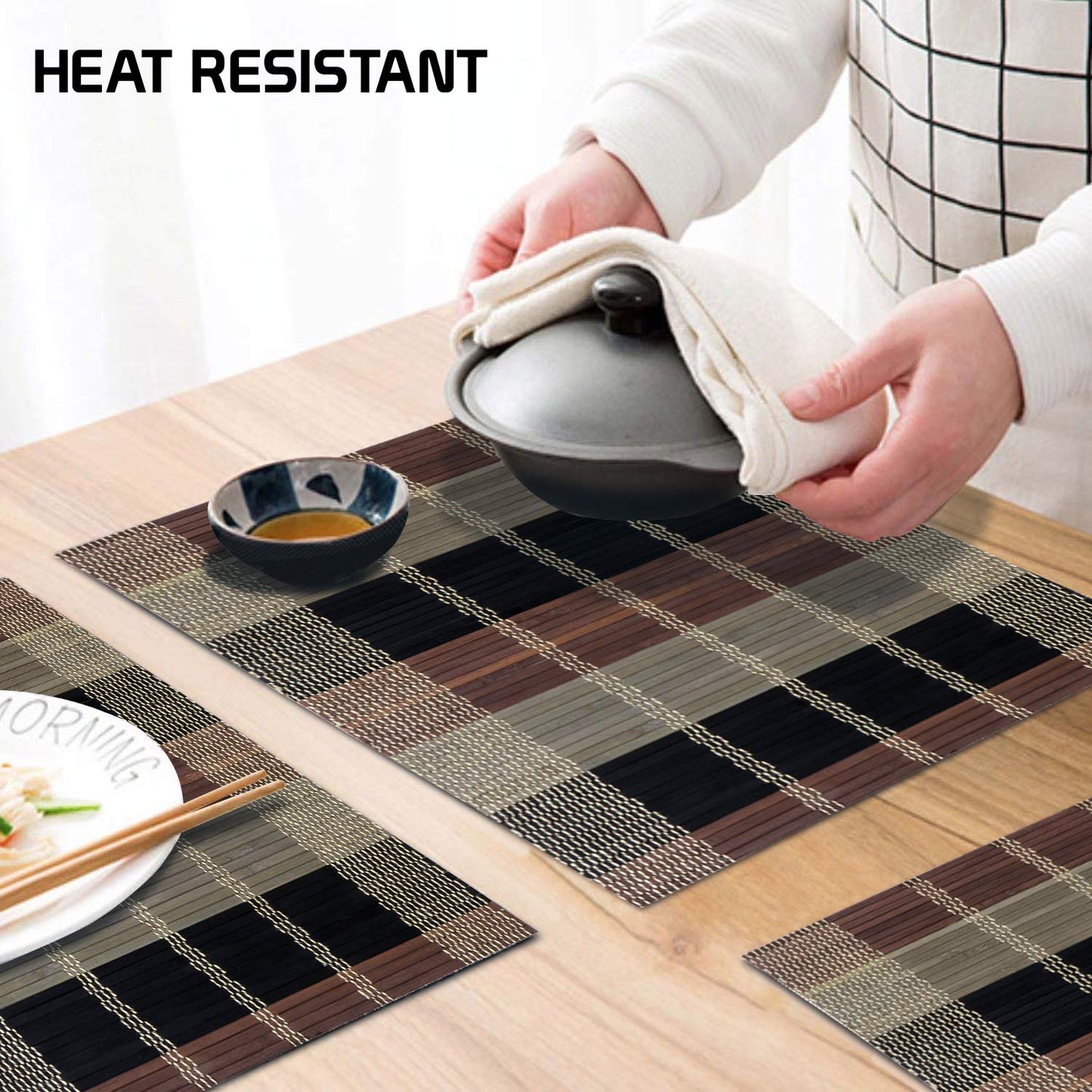 Reversible Bamboo Placemats Set of 6 Table Mats, 45x30 cm