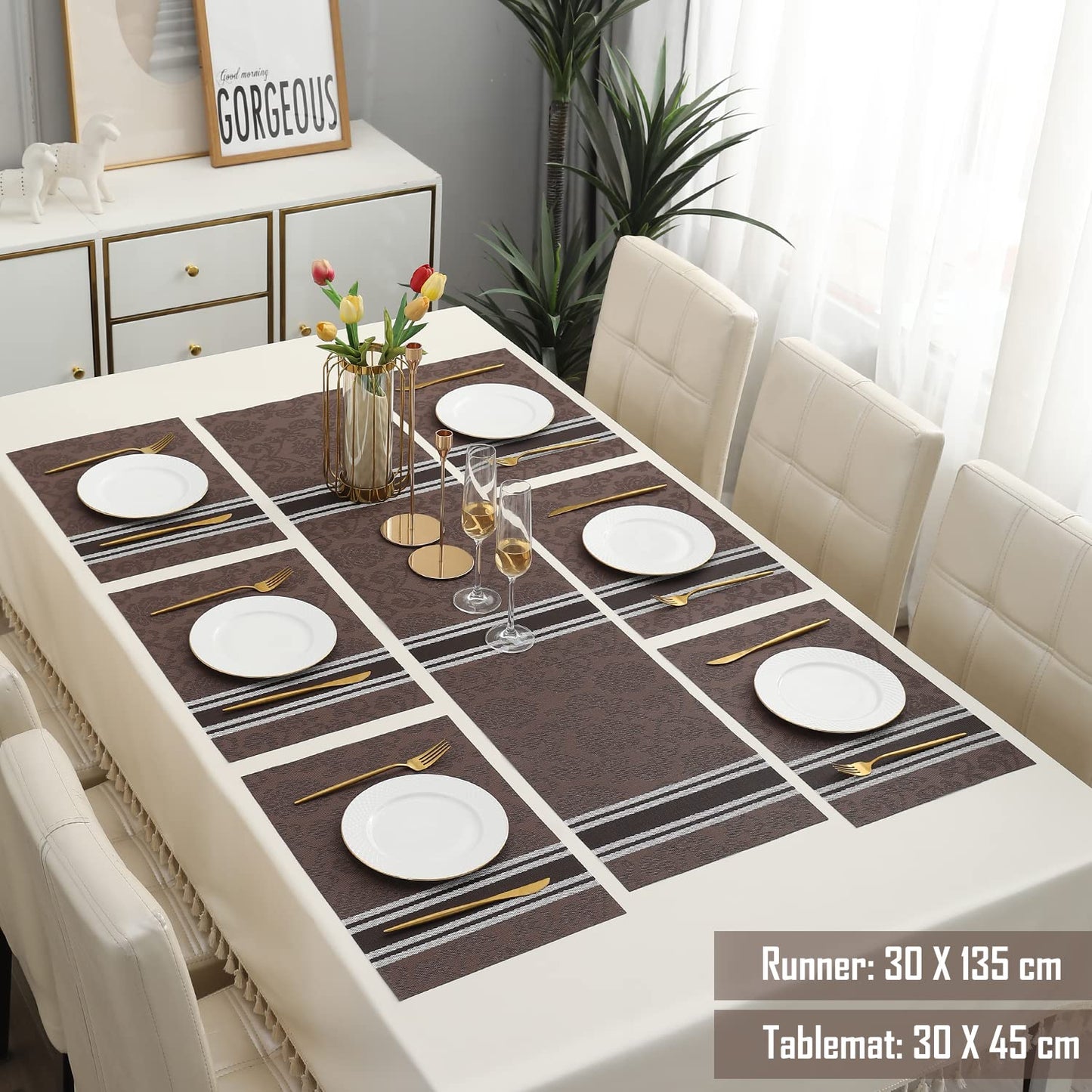 PVC Dining Table Mats, Damask Brown