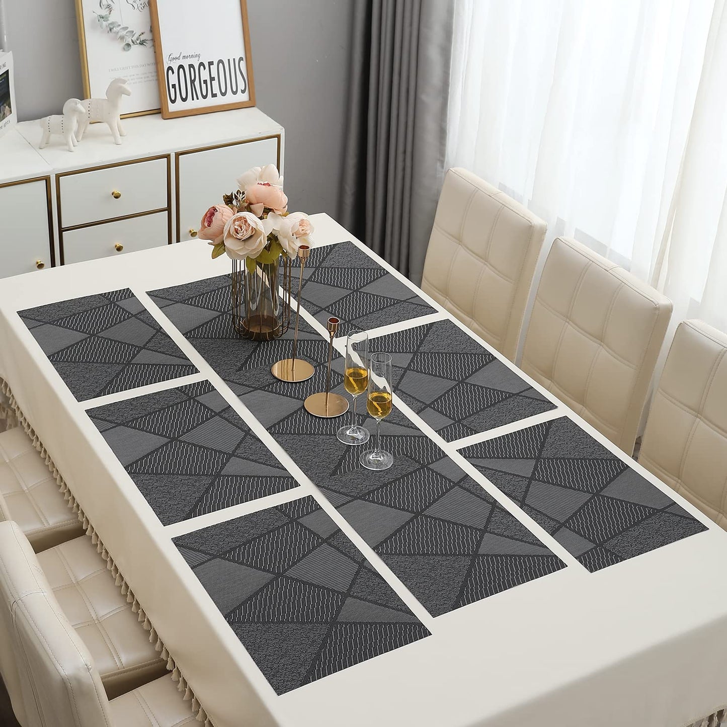 PVC Dining Table Mats, Abstract Black