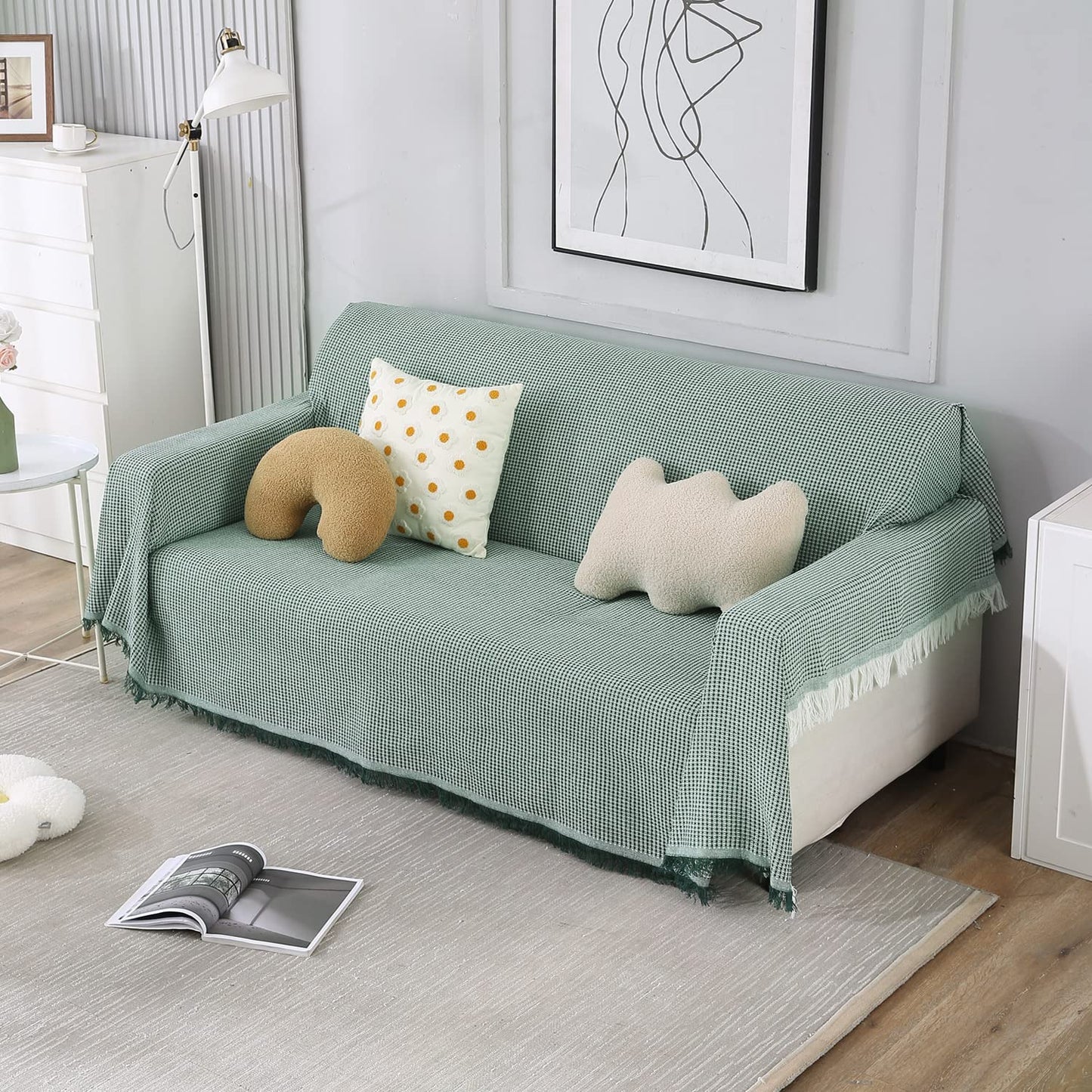 Polyester Cotton Sofa Cover Throw, Bottle Green