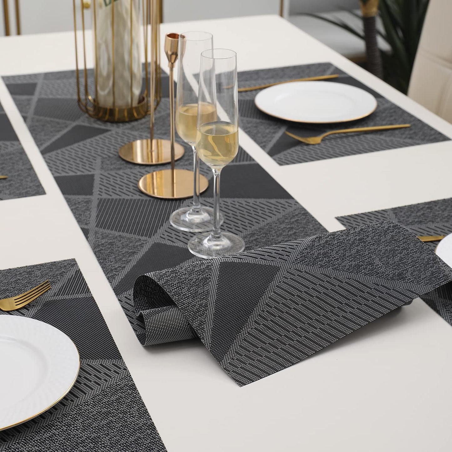 PVC Dining Table Mats, Abstract Black