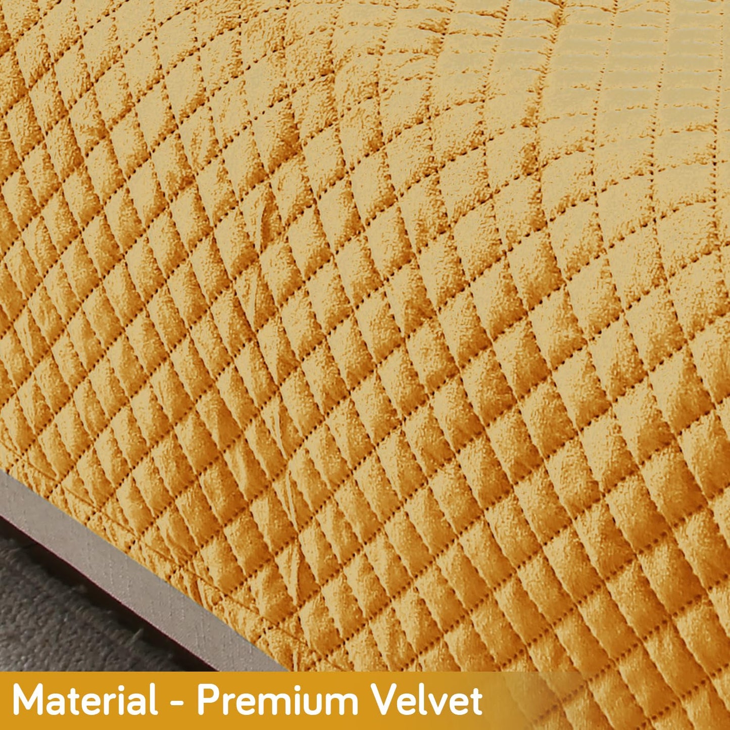 Quilted Velvet Sofa Cover Mat with Side Pockets, Pet Friendly, Mustard Yellow