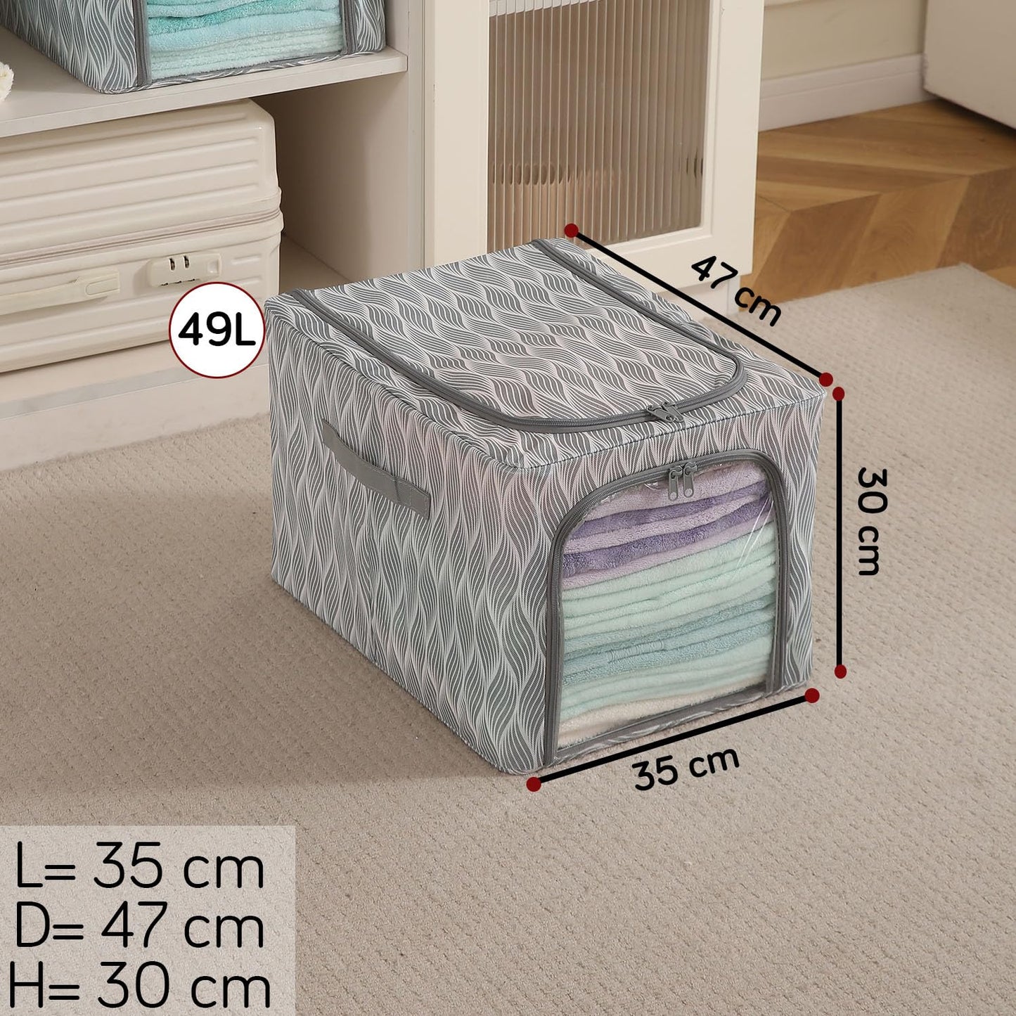 Sturdy, Stackable and Moisture Resistant Non-Woven Cloth Organiser for Storage, Grey Leaves