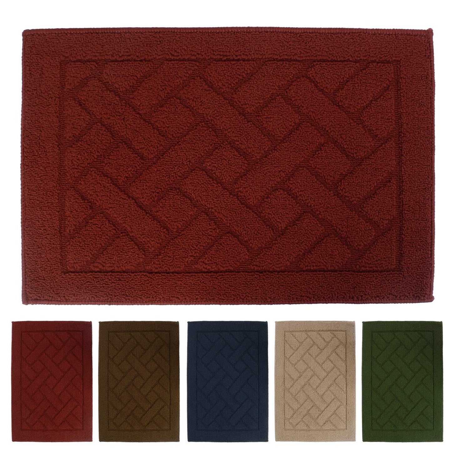 Polypropylene Fiber Rectangular Dirt Trapper Anti-Slip Rubber Back Machine Washable Mat - 45 x 70 cm, Large, RED