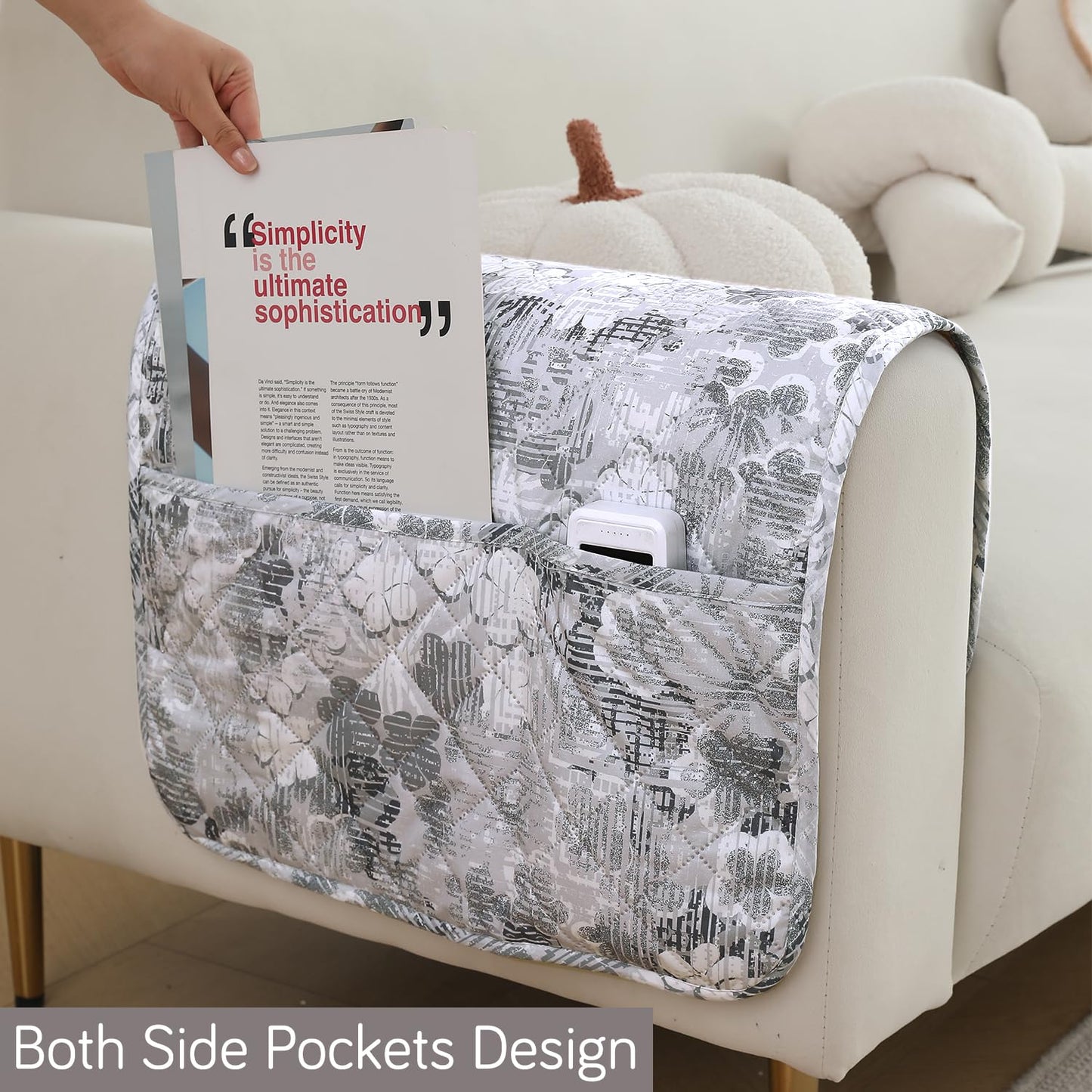 Quilted, Waterproof and Anti-Slip Sofa Cover Mat, Abstract Pale Grey