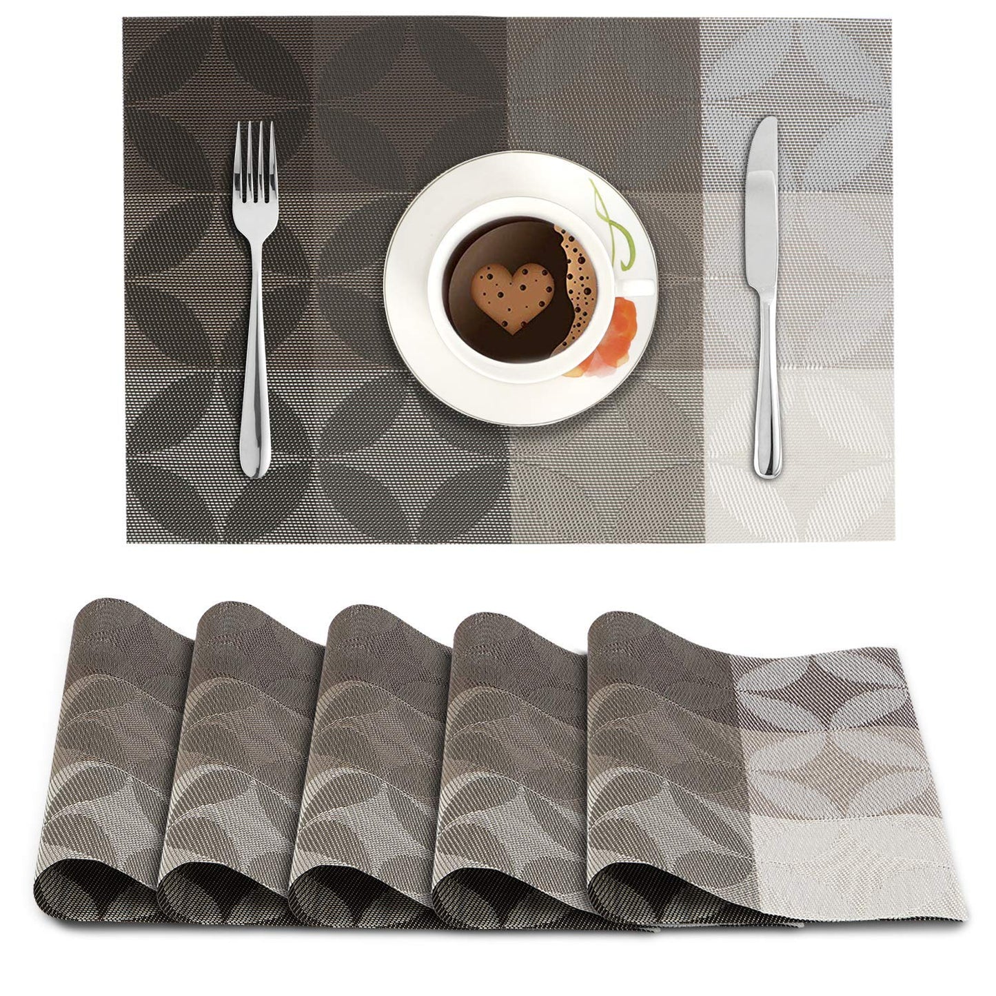 PVC Dining Table Mats, Geometric Grey